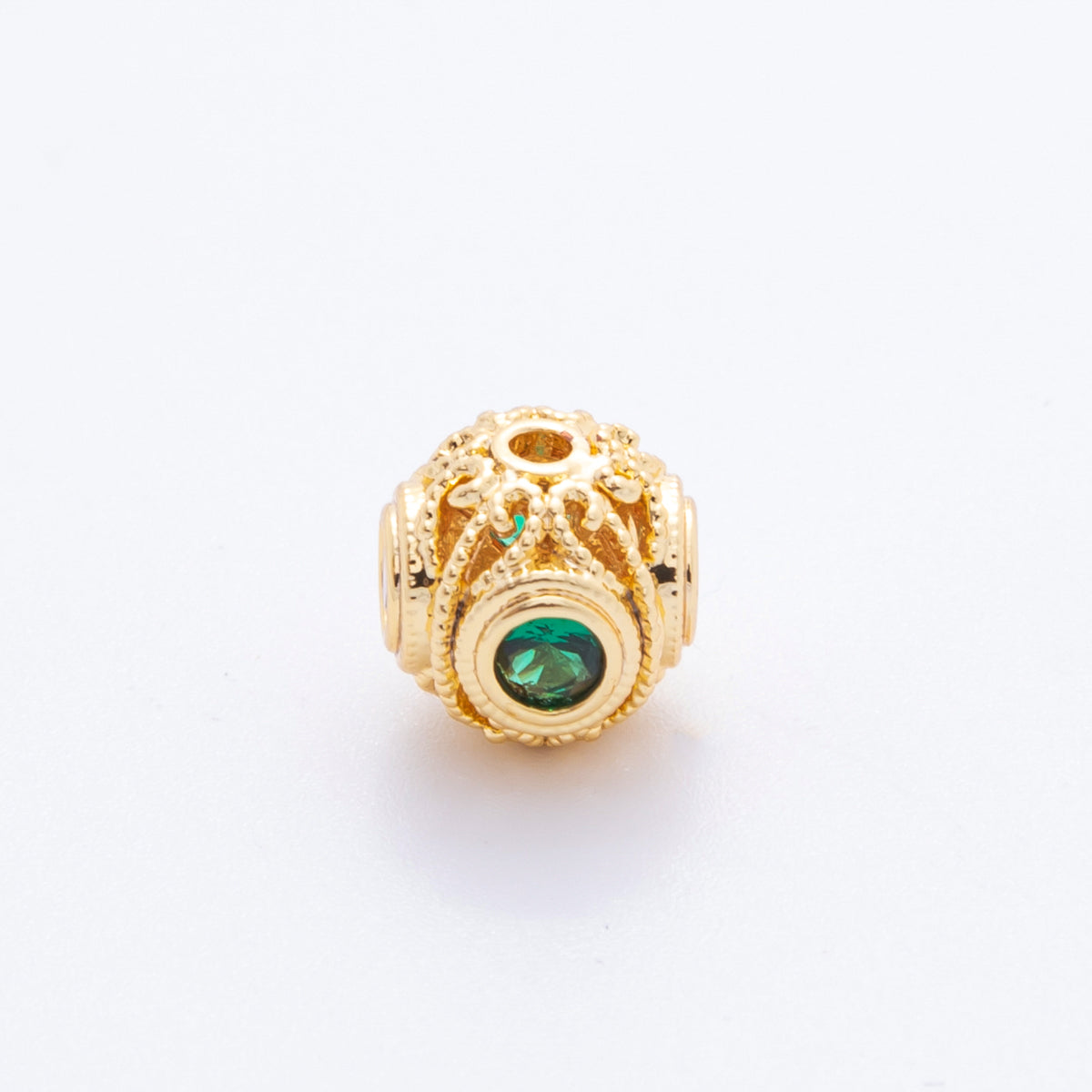 18K Gold Filled Green CZ Filigree Geometric Round Bead Spacer | AF1038