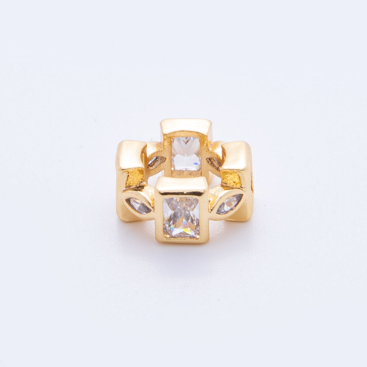 18K Gold Filled Clear CZ Baguette Marquise Geometric Bead Spacer | AF1043