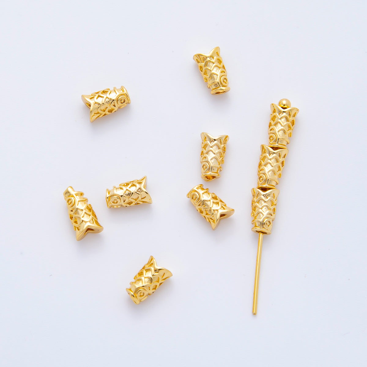 10pcs 18K Gold Filled 7mm Tiny Fish Head Animals Bead Spacer | AF-A1083
