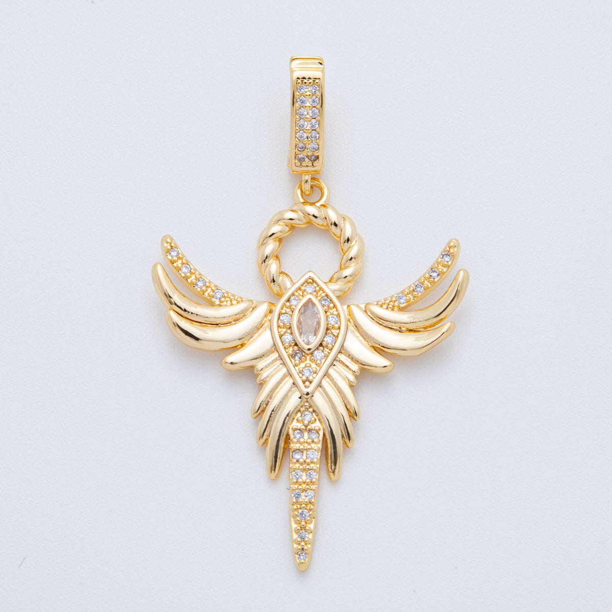 18K Gold Filled 50mm Micro Paved CZ Heavenly Phoenix Guardian Angel Pendant | AF-A1111
