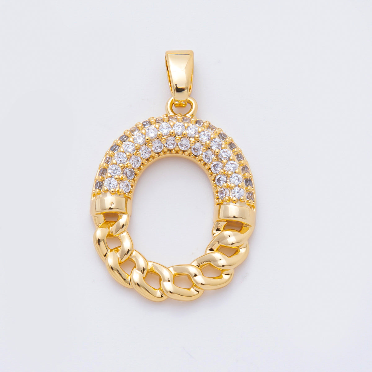 18K Gold Filled 31mm Micro Paved CZ Geometric Donut Oblong Pendant | AF1117