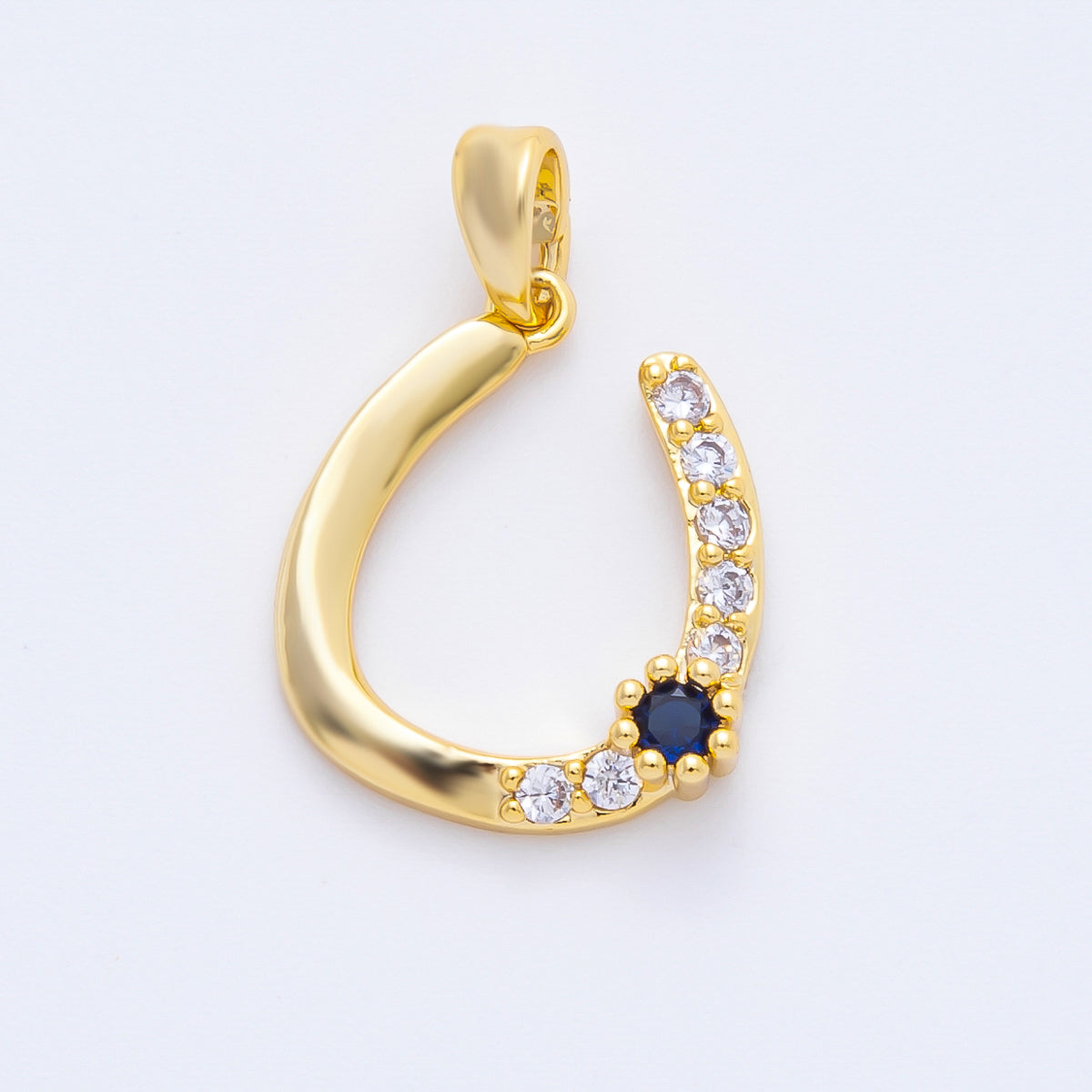 18K Gold Filled 23mm Royal Blue Round & Micro Paved CZ Horsshoe Hook Pendant | AF-A1123
