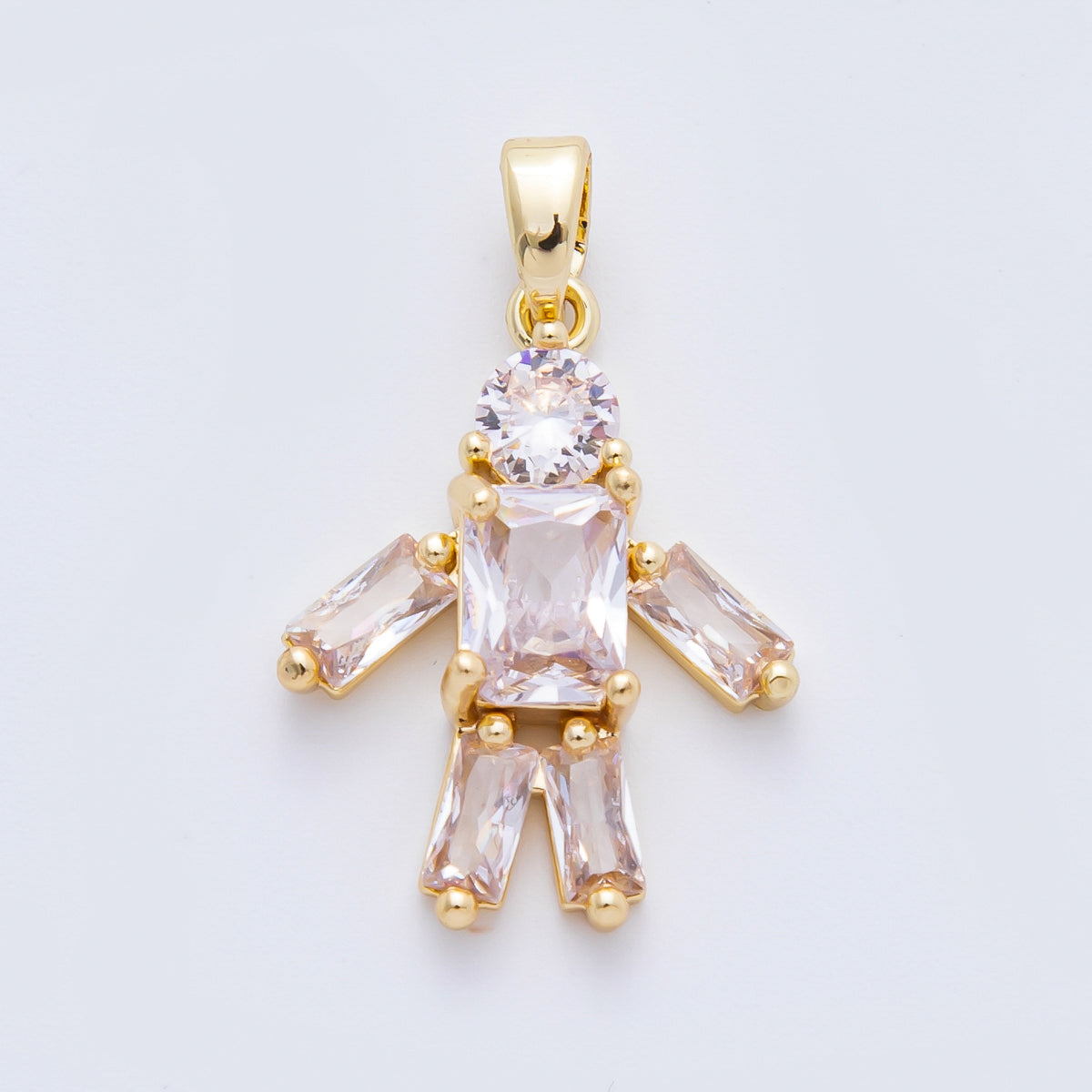 18K Gold Filled 25mm Rectangular & Round CZ Robot Stickman Pendant | AF-A1126