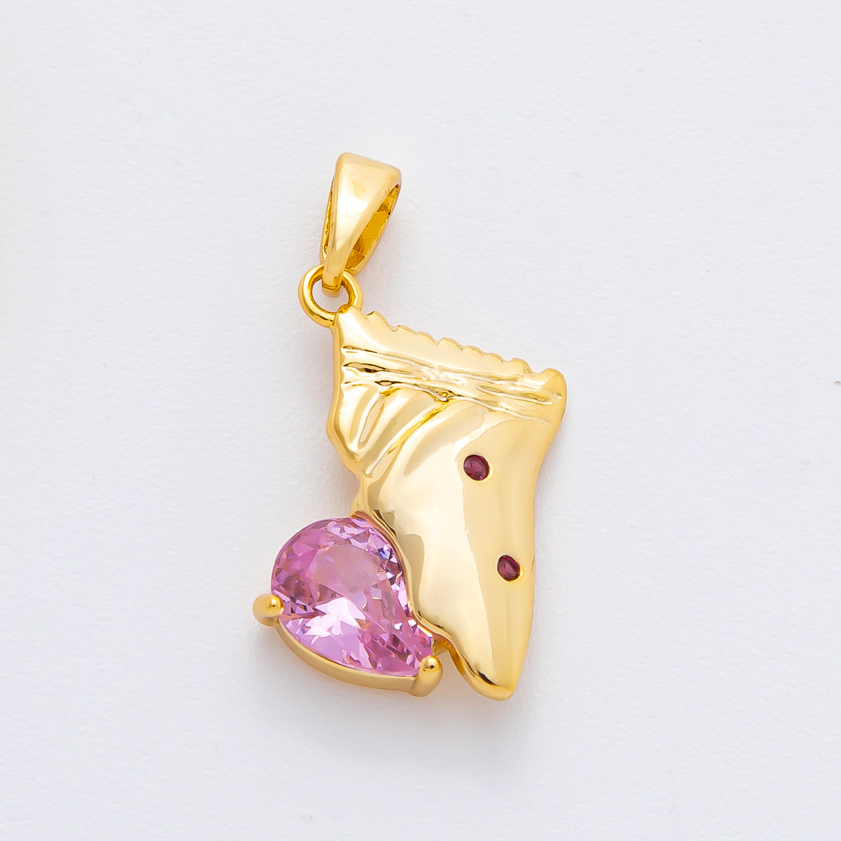 18K Gold Filled 25mm Pink Teardrop CZ Candy Wrap Food Pendant | AF-A1130
