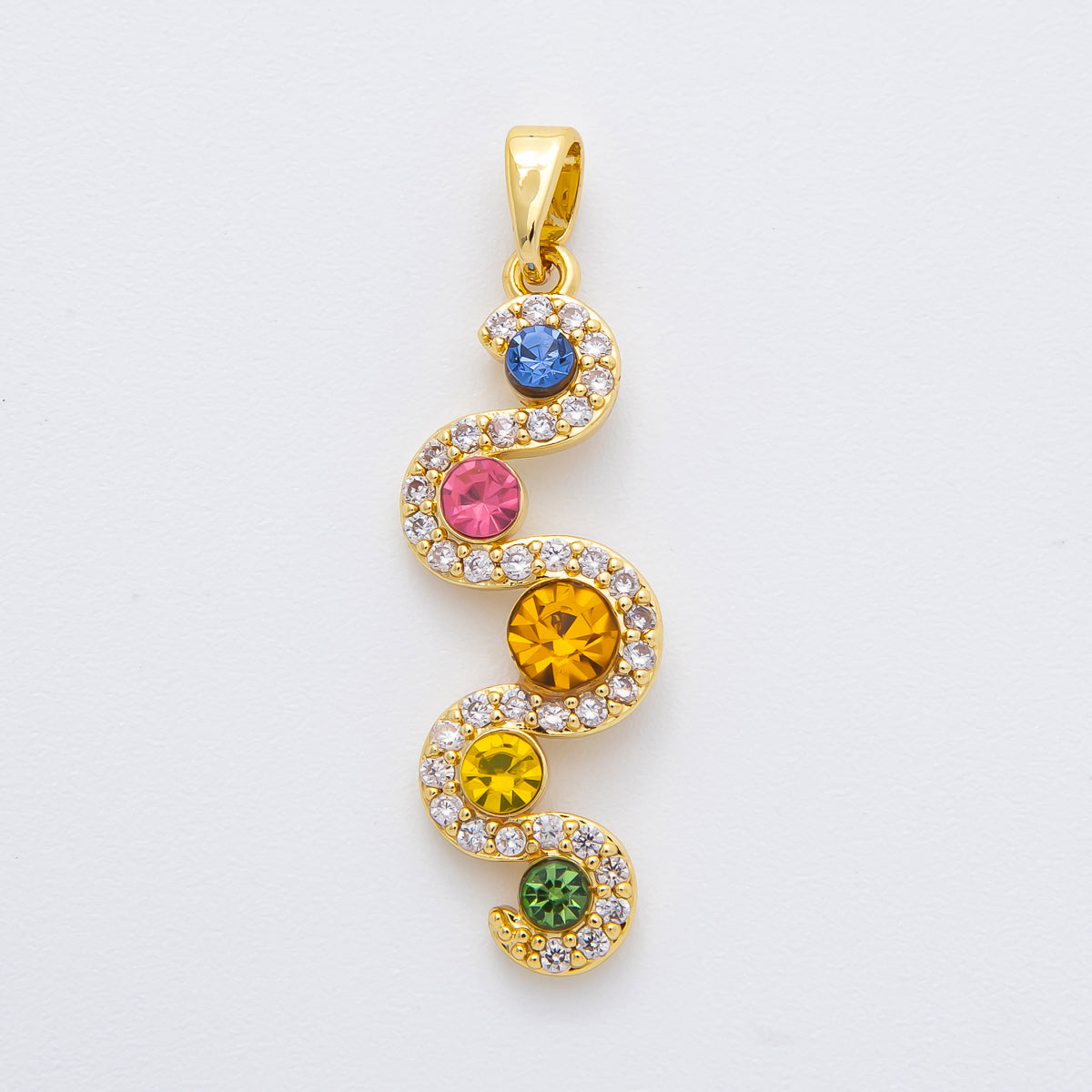 18K Gold Filled 35mm Multicolor Micro Paved CZ Oval Curved Winding Pendant | AF1134