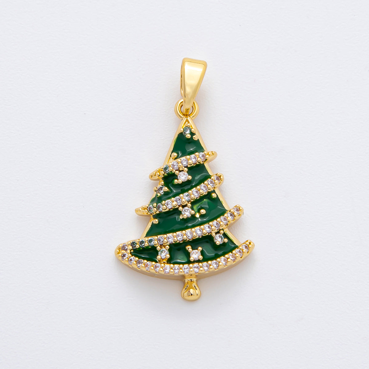 18K Gold Filled 28.5mm Micro Paved CZ Enamel Green Christmas Tree Holiday Pendant | AF1137