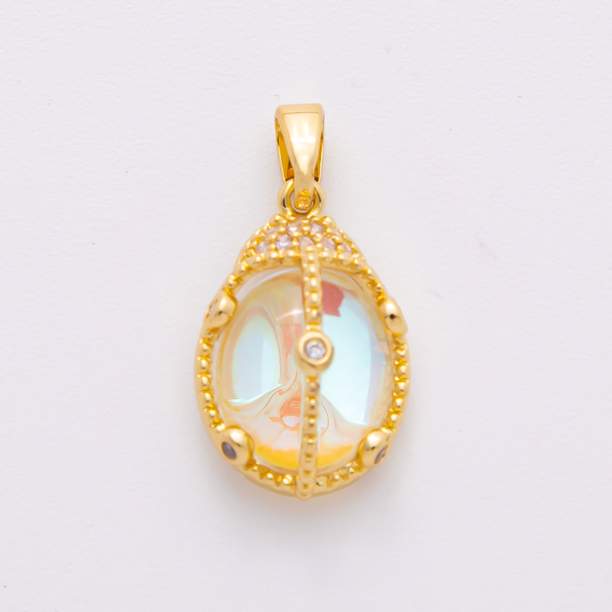 18K Gold Filled 23mm Micro Paved CZ Oval Egg Shaped Pendant | AF-A1140
