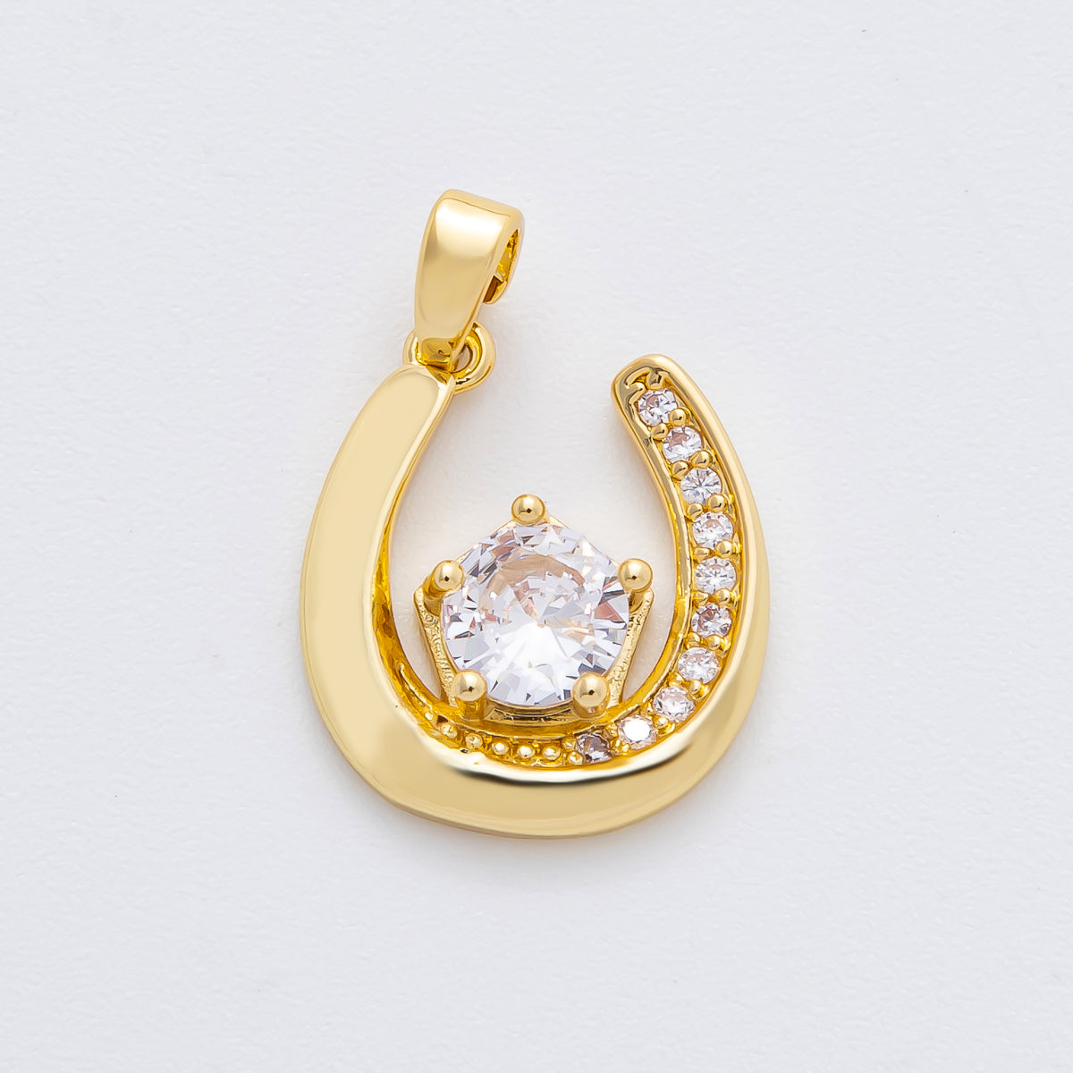 18K Gold Filled 22.5mm Micro Paved CZ Lucky Charm Horseshoe Pendant | AF-A1141