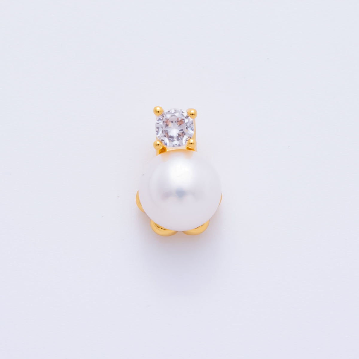 18K Gold Filled 10mm Square CZ Shell Pearl Vintage Bridal Wedding Charm | AF-A1310