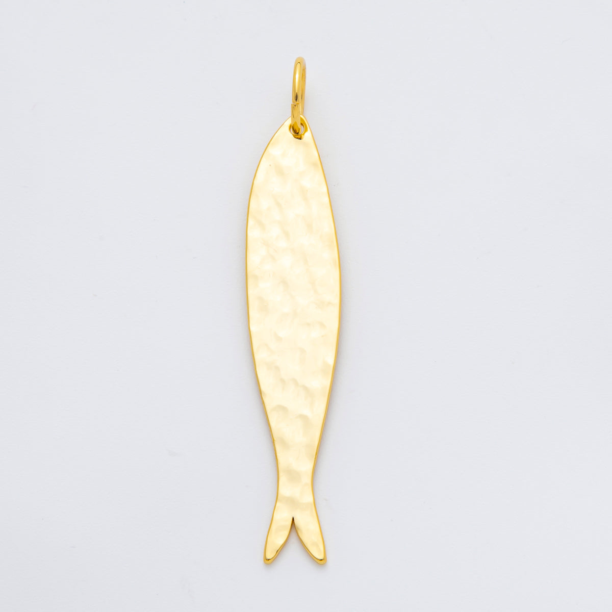 18K Gold Filled 68mm Long Minimalist Hammered Sardine Fish Charm | AF1313
