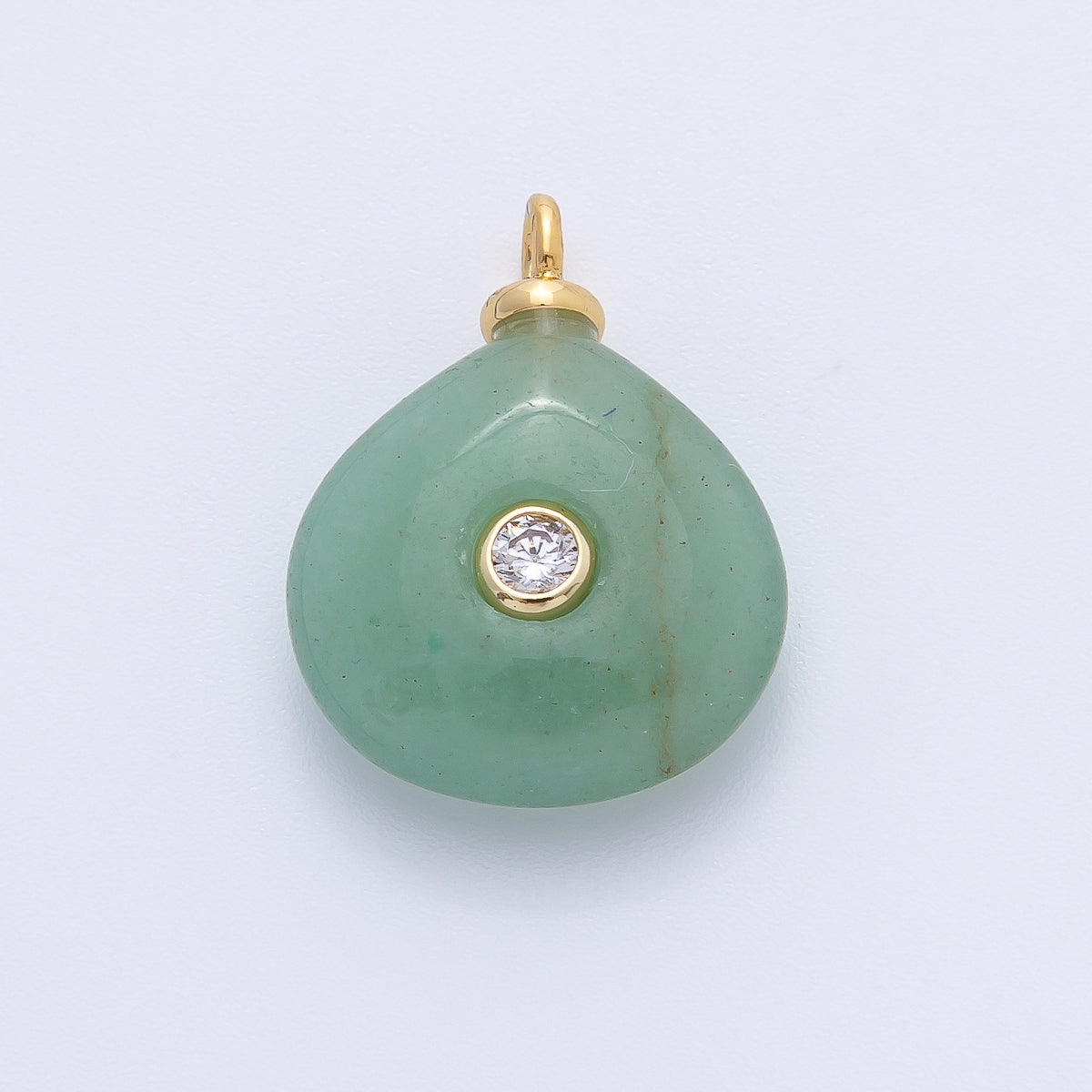 18K Gold Filled 21mm Clear CZ Flushed Round Green Aventurine Gemstone Drop Charm | AF1392