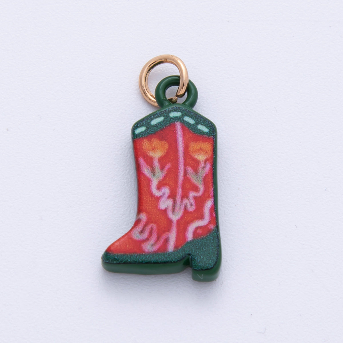 18K Gold Filled 21mm Blue, Green Flower Print Cowboy Shoes Charm | AF1606 AF1607