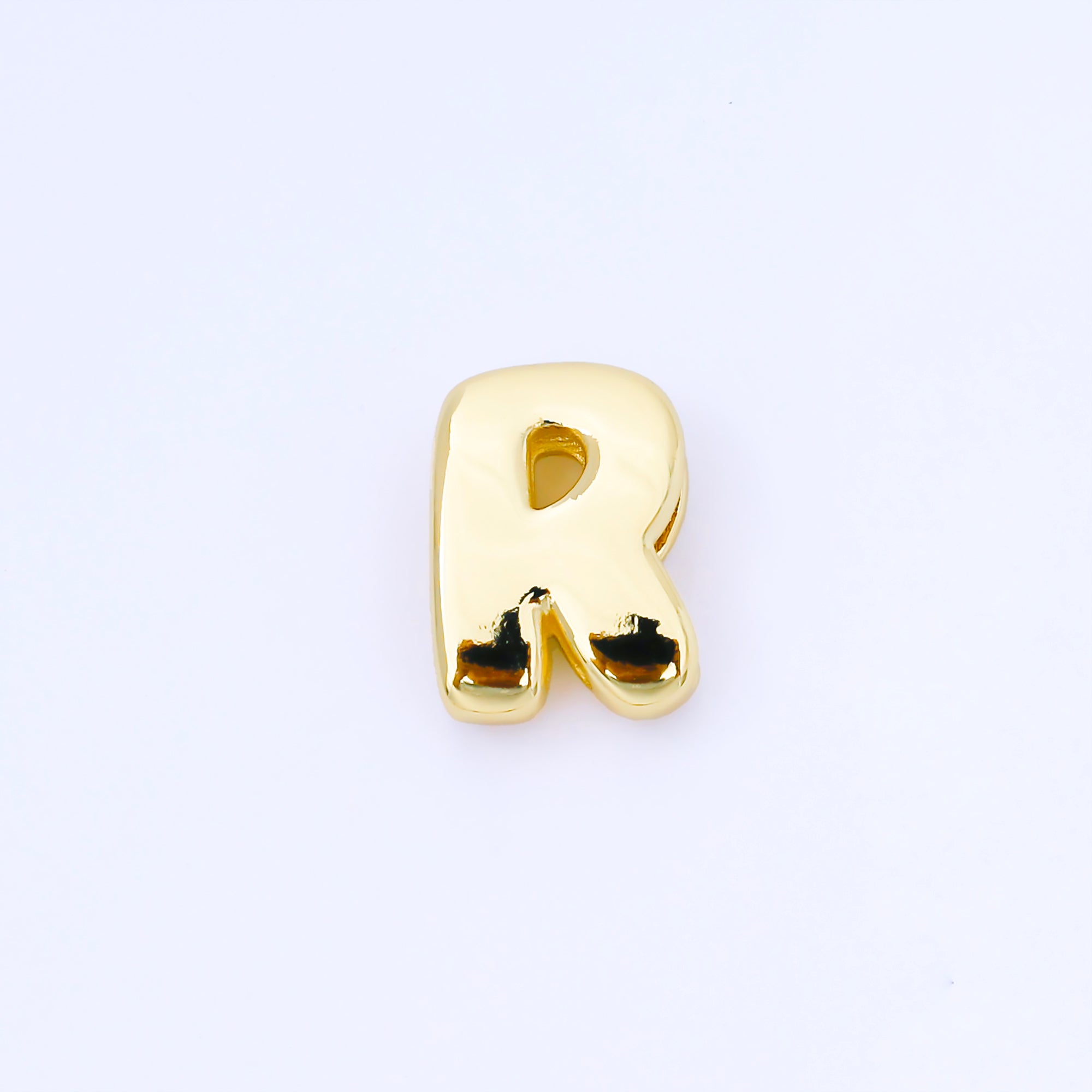 24K Gold Filled 20mm Personalized Cord Chubby Bubble Initial Letter Alphabet Bead | AF105 - AF117