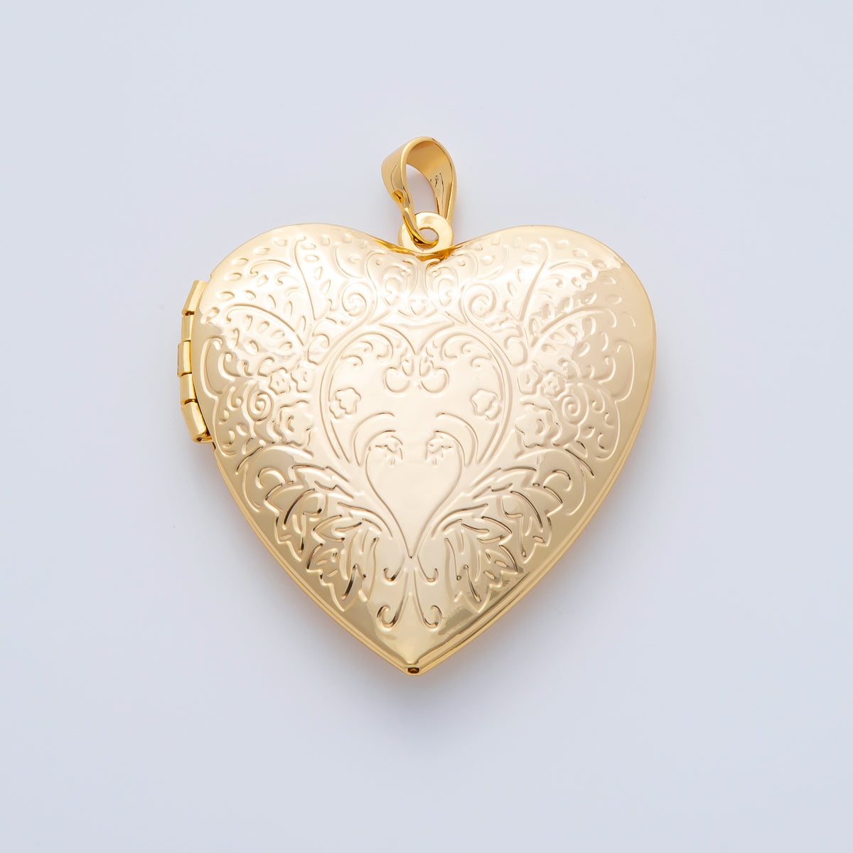 18K Gold Filled 41.5mm Floral Nature Engraved Heart Locket Pendant | AF1159