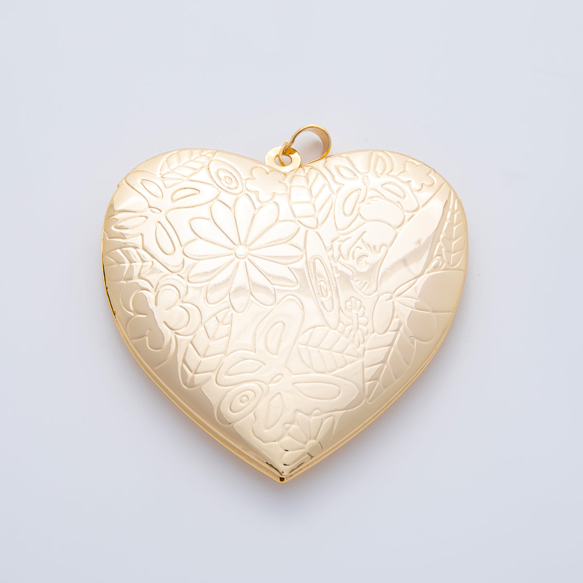 18K Gold Filled 60mm Butterfly Flower Leaf Engraved Heart Locket Pendant | AF1160