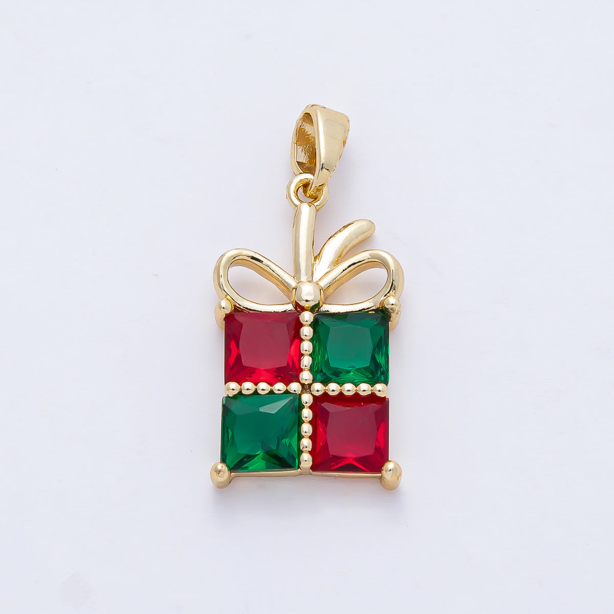 18K Gold Filled Red-Green CZ Christmas Holiday Present Pendant | AF1166