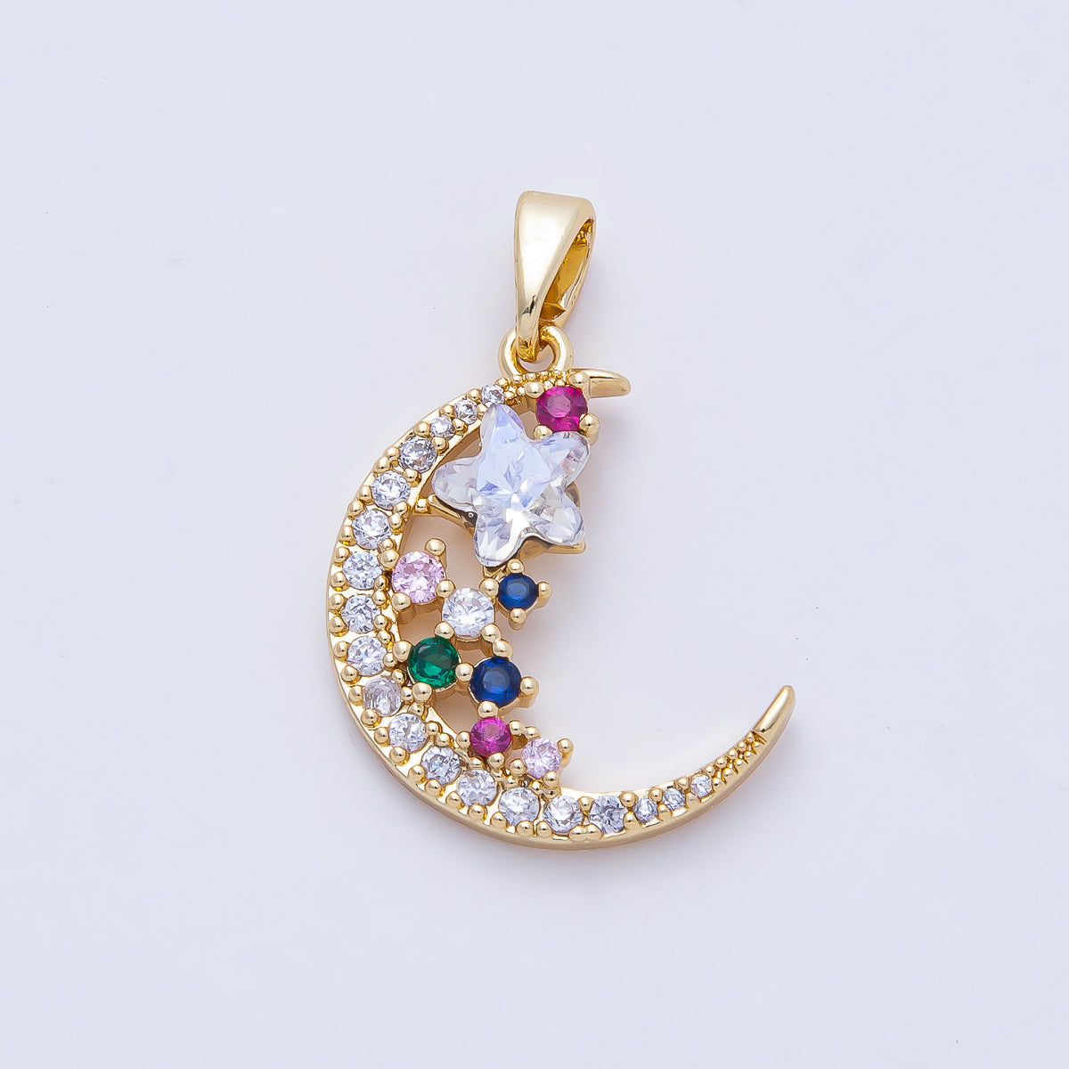 18K Gold Filled 20mm Colorful Celestial Moon and Star Night Sky Pendant Charm | AF1173