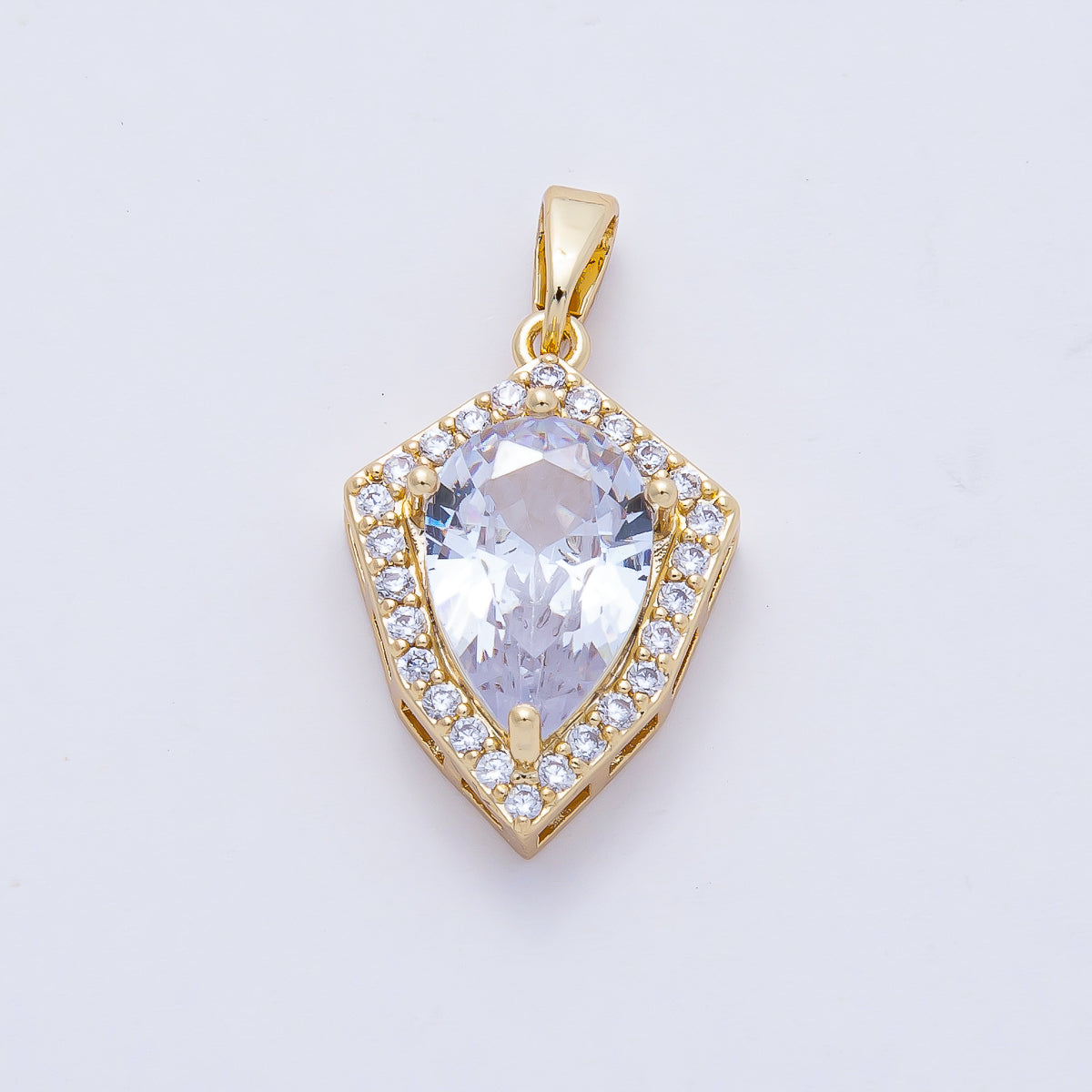 18K Gold Filled 20mm Clear CZ Teardrop Shield Pendant Charm | AF1175