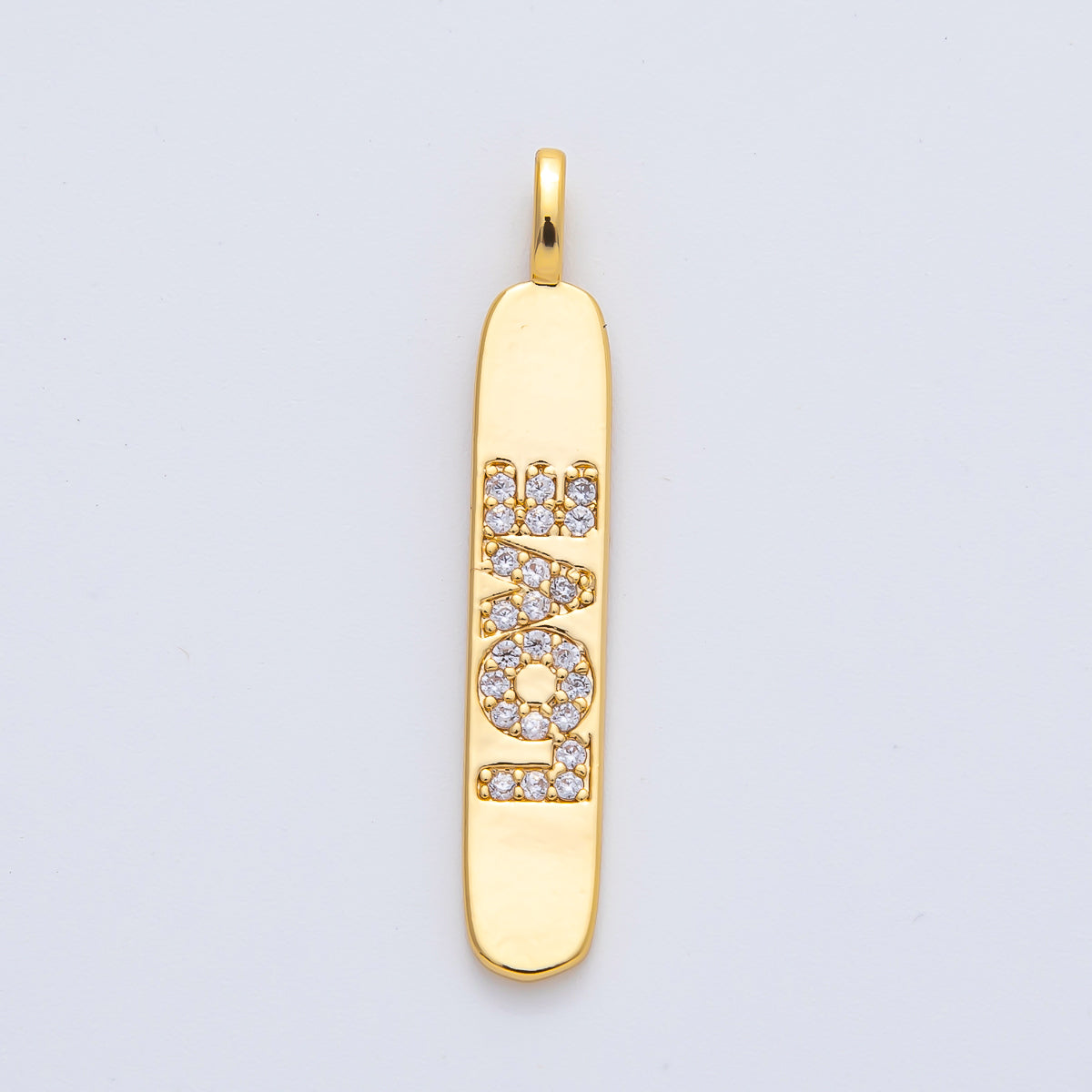 18K Gold Filled 32mm Micro Paved CZ Valentine Love Tag Bar Pendant | AF1185