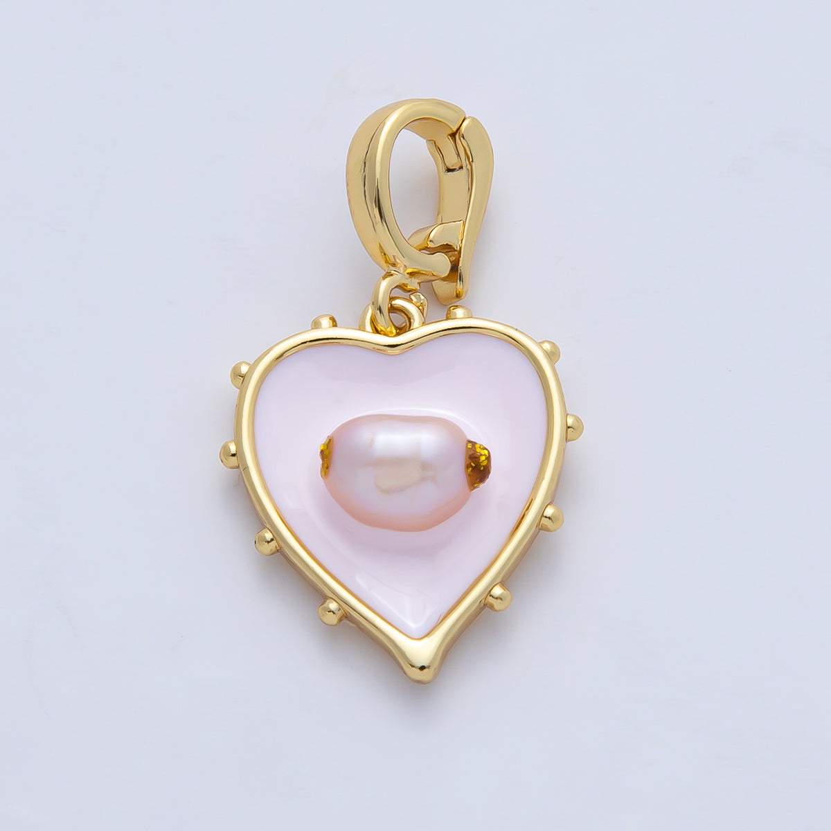 18K Gold Filled 18mm Pink Shell Pearl Clear Love Heart Pendant Charm | AF1191