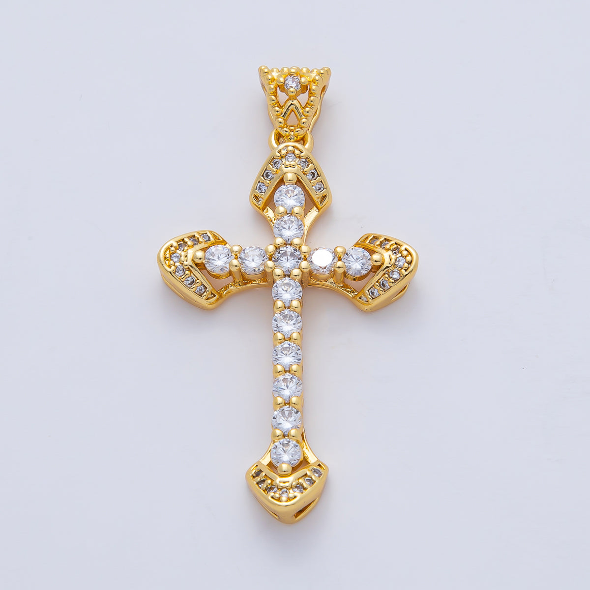 18K Gold Filled 35mm Clear Micro Paved CZ Religious Passion Cross Pendant | AF1195