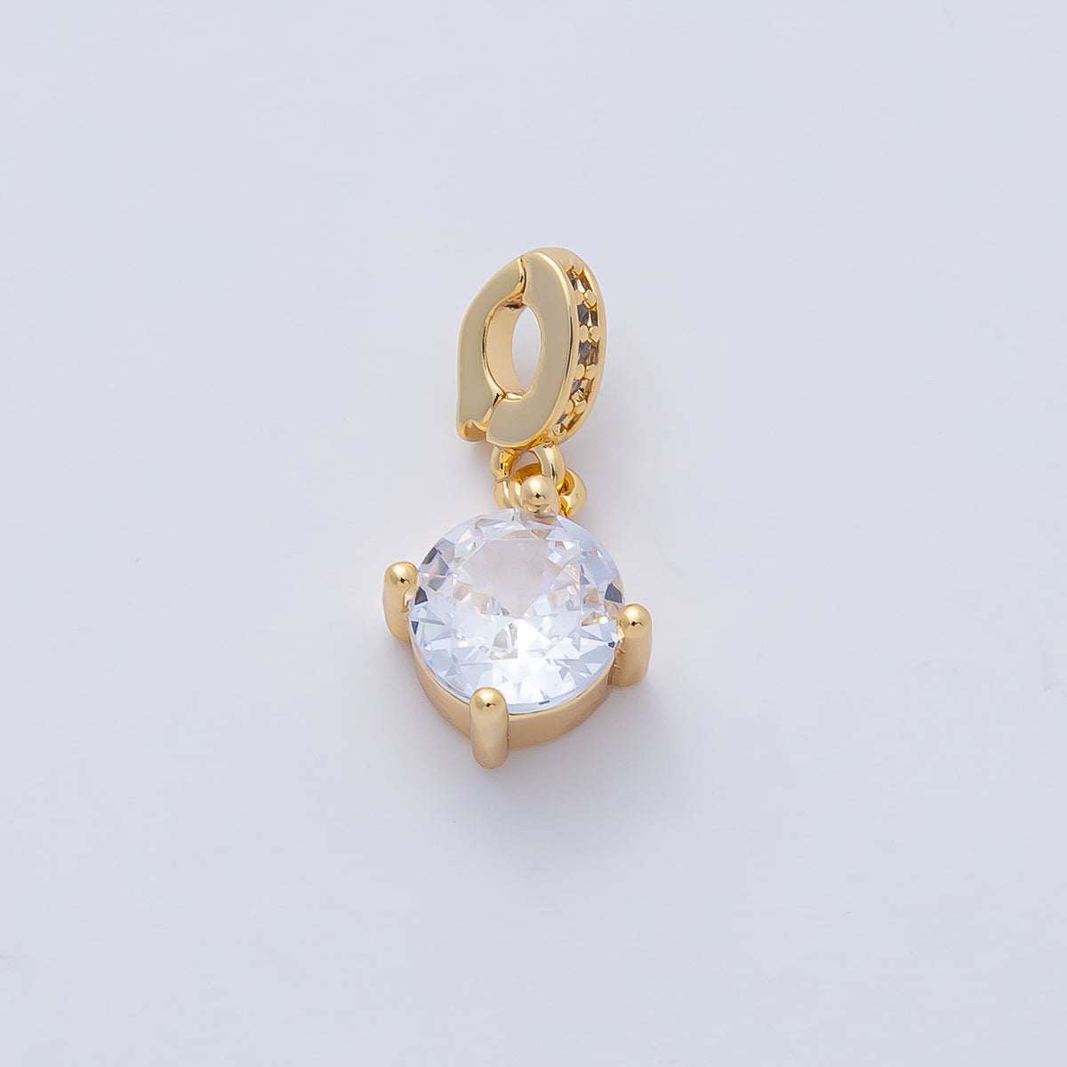 18K Gold Filled 10.3mm Clear Round CZ Micro Paved CZ Bail Pendant | AF1203