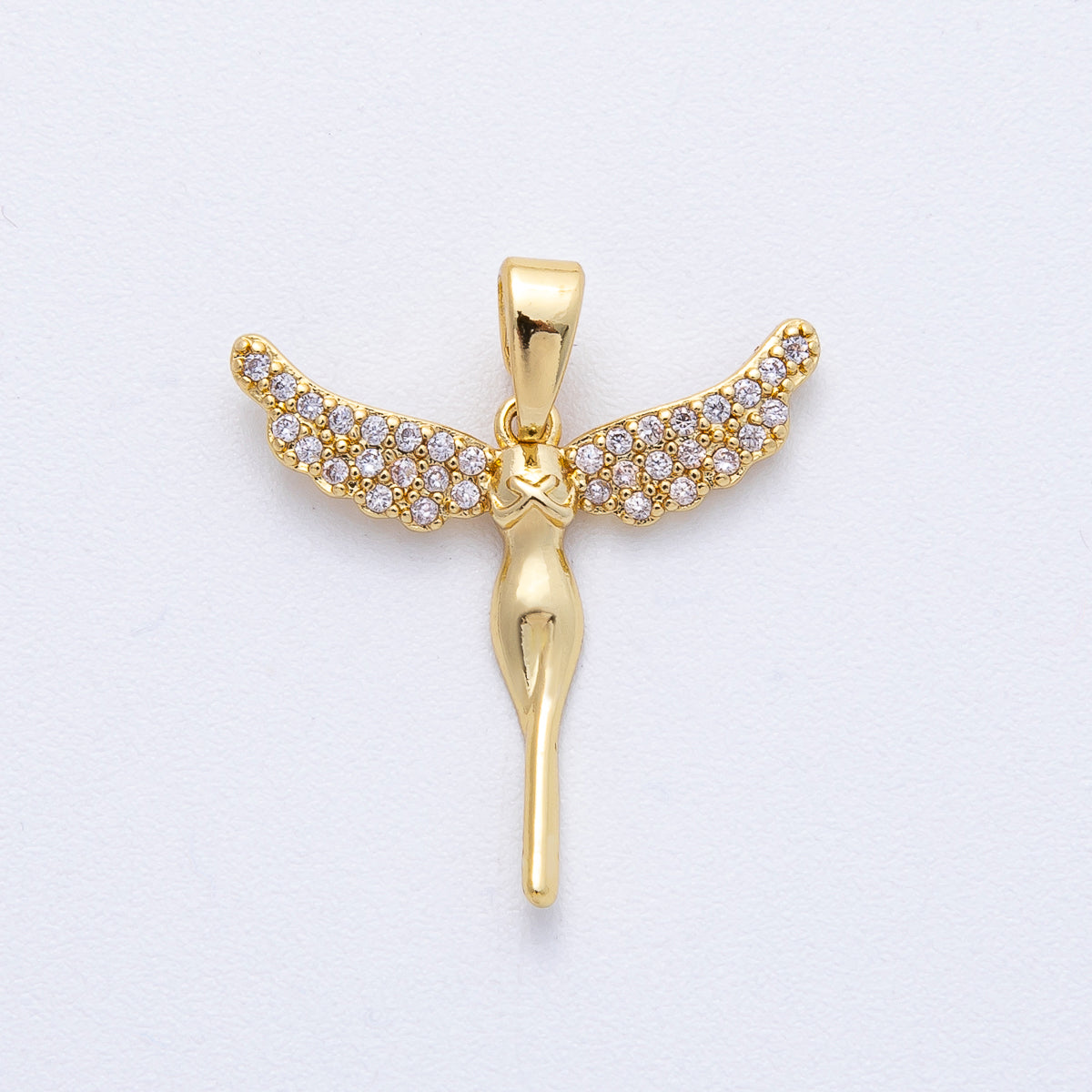 18K Gold Filled 20.5mm Micro Paved CZ Woman Angel Pendant | AF1219