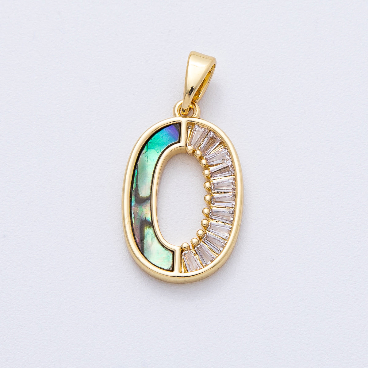 18K Gold Filled 19.5mm Clear Baguette CZ Abalone Oblong Pendant | AF1221