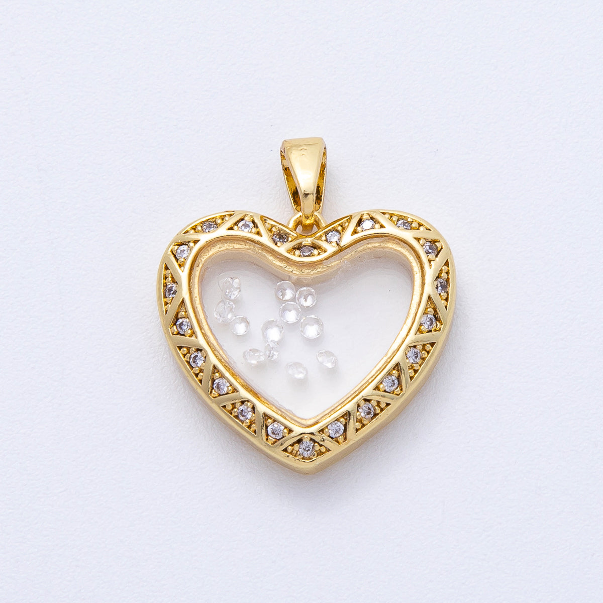 18K Gold Filled 18mm Clear CZ Micro Paved Geometric Heart Pendant | AF1223