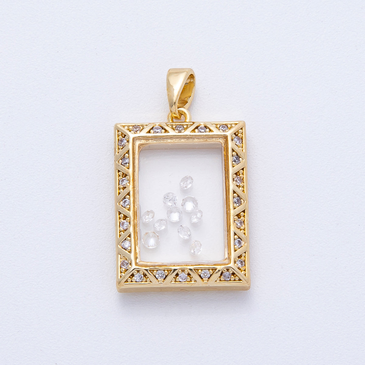 18K Gold Filled 21.5mm Clear CZ Micro Paved Geometric Rectangular Pendant | AF1224