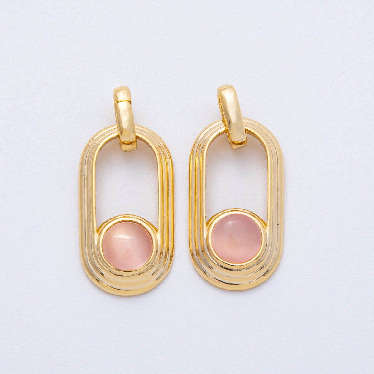 18K Gold Filled 21.5mm Clear, Pink Gemstone Round Open Oblong Pendant | AF1225