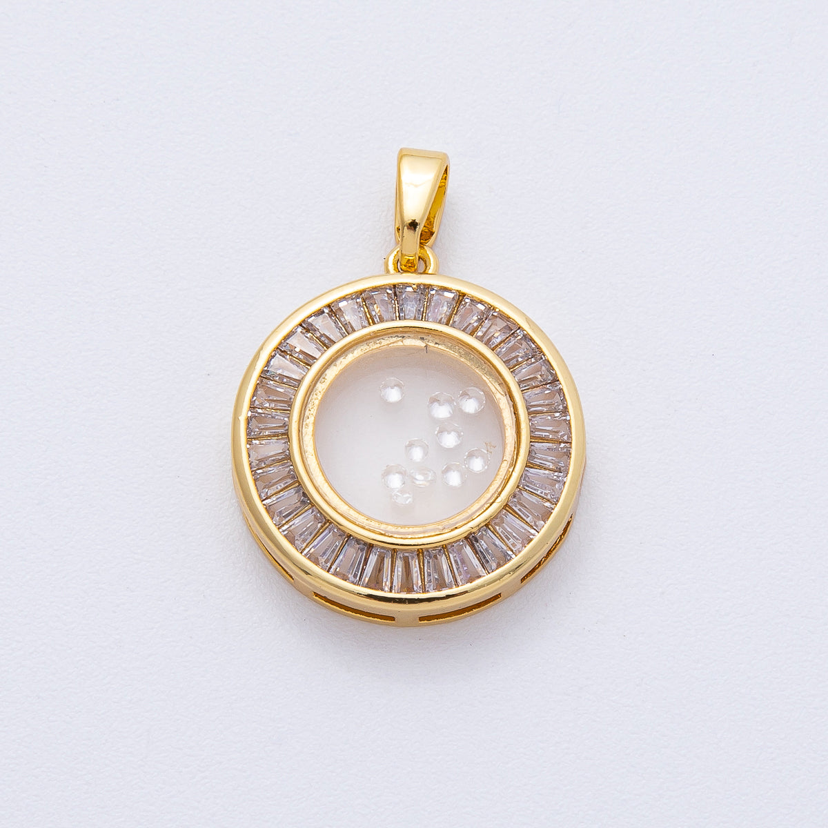 18K Gold Filled 20mm Clear CZ Baguette Round Pendant | AF1230