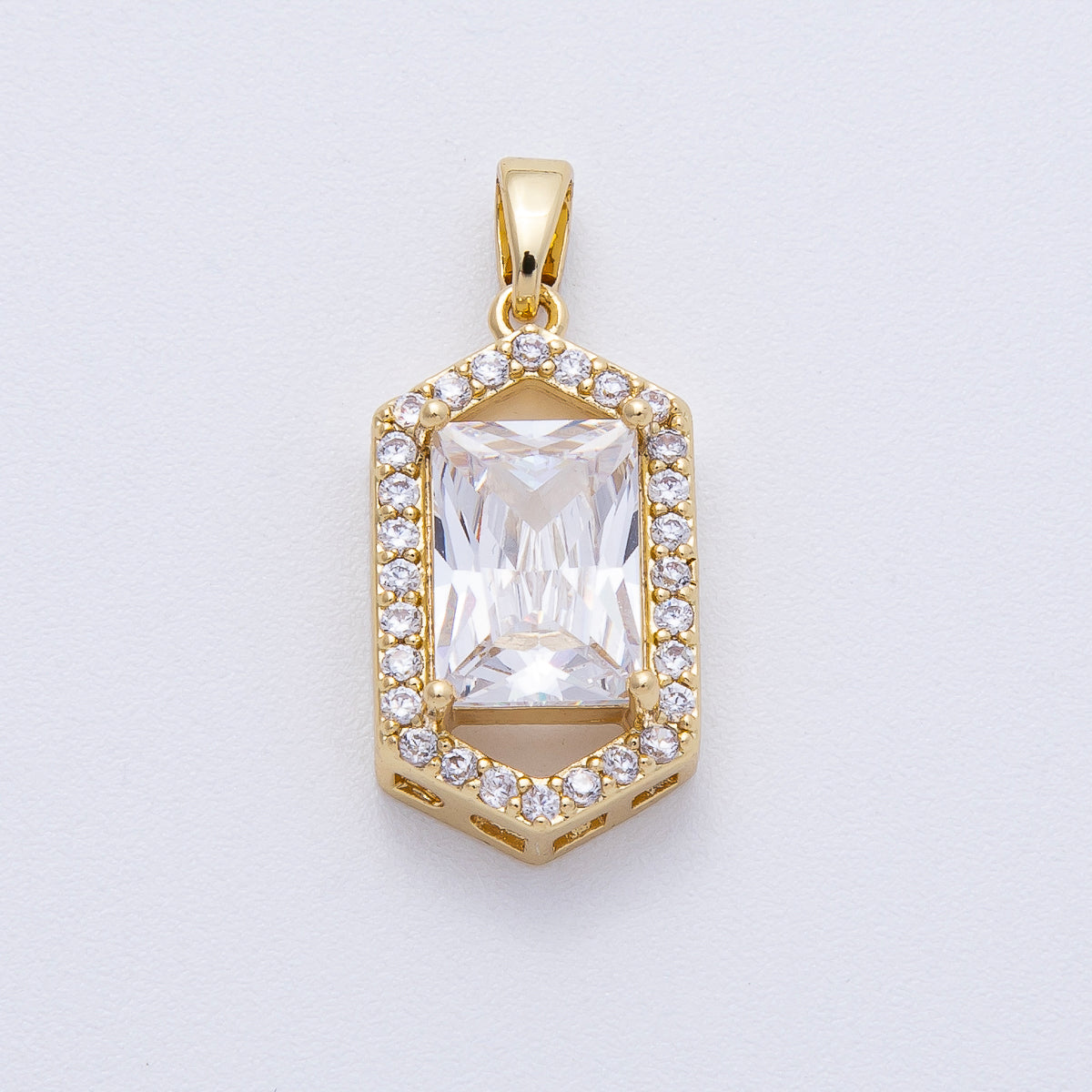 18K Gold Filled 20mm Clear Baguette Micro Paved CZ Hexagonal Pendant | AF1232