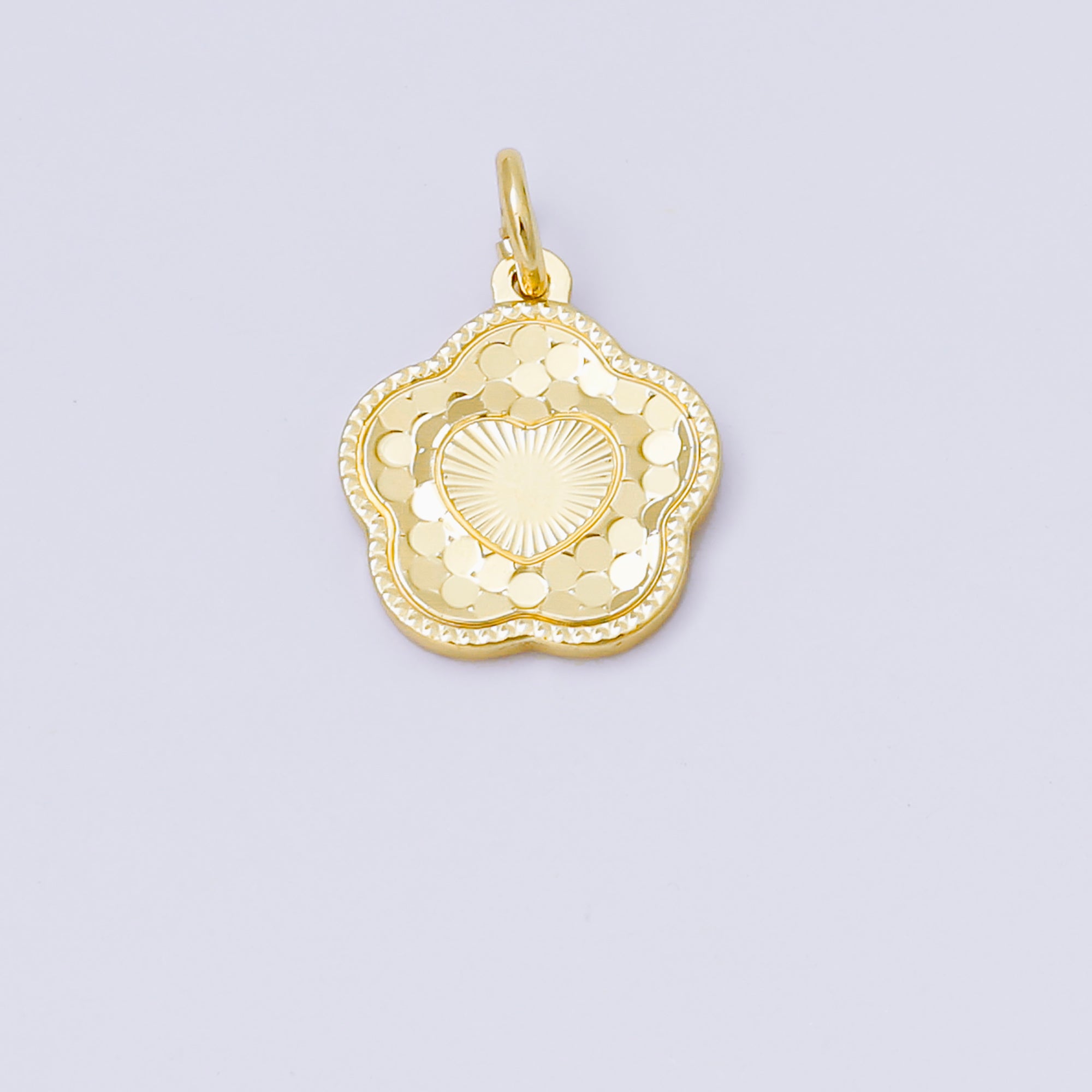 24K Gold Filled 14mm 5-Petals Flower Sunburst Heart Charm | AF1247