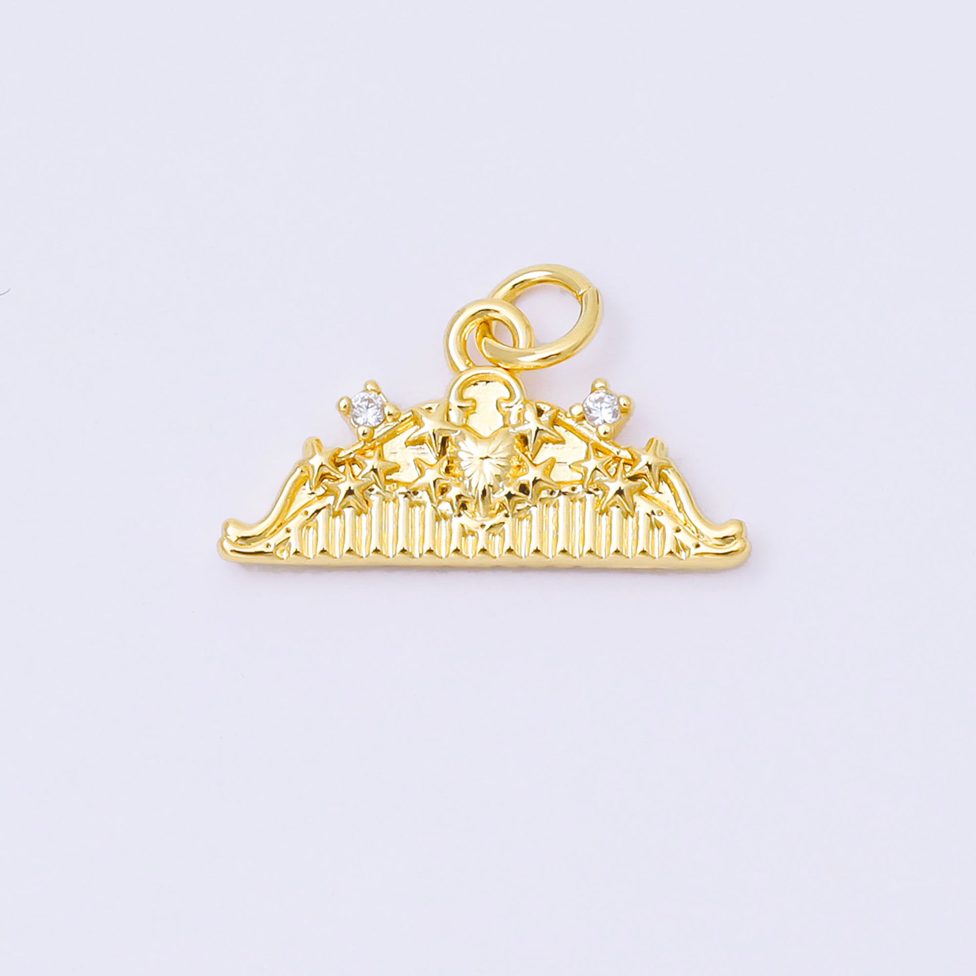 24K Gold Filled 10mm Twin Round CZ Lovely Tiara Charm in Gold & Silver | AF1251