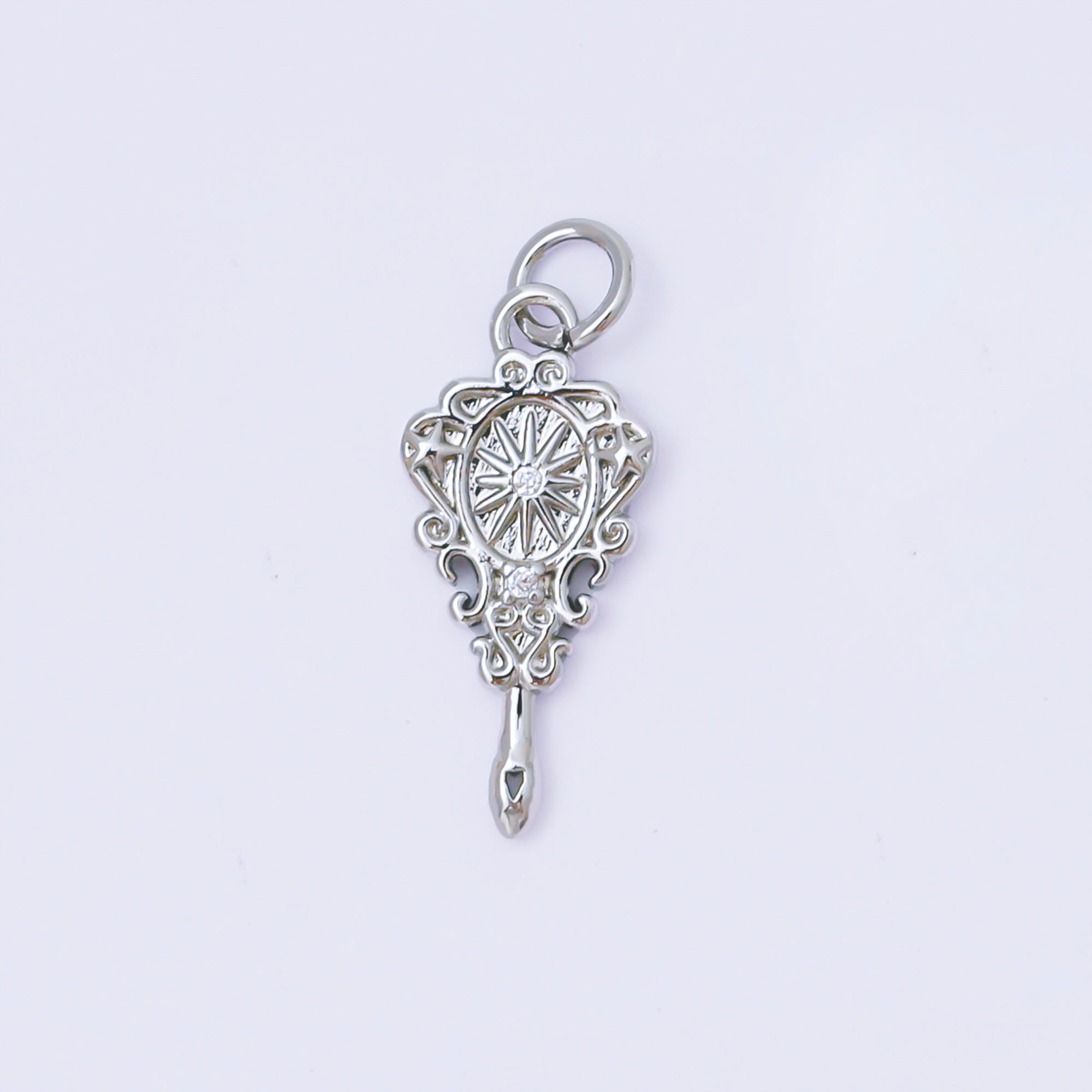 24K Gold Filled 20mm Twin Round CZ Hand Mirror Fantasy Charm in Gold & Silver | AF1252