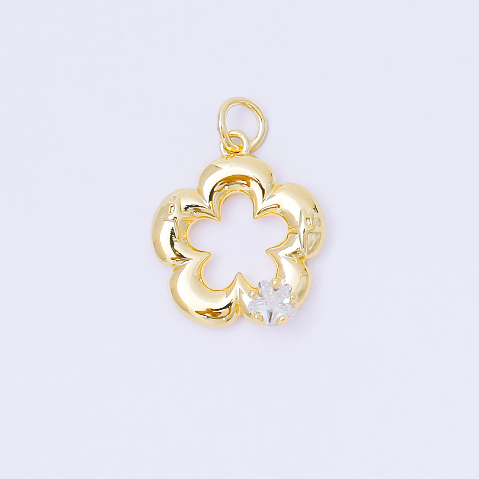 24K Gold Filled 18mm Star-Shaped CZ Dainty Lily Flower Charm in Gold & Silver | AF1254