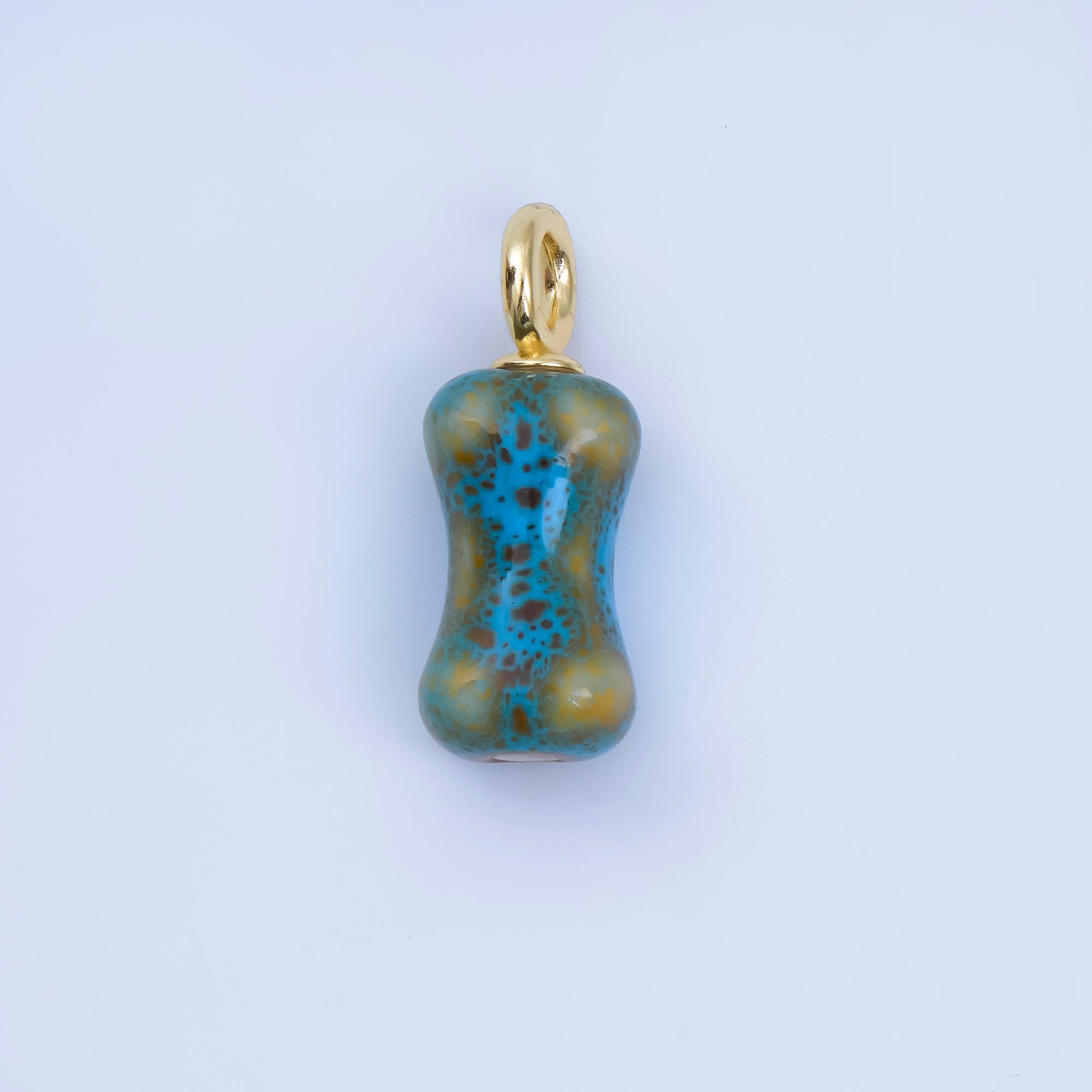 24K Gold Filled 27mm Teal, White, Brown Ceramic Dog's Bone Charm | AF1257 - AF1258