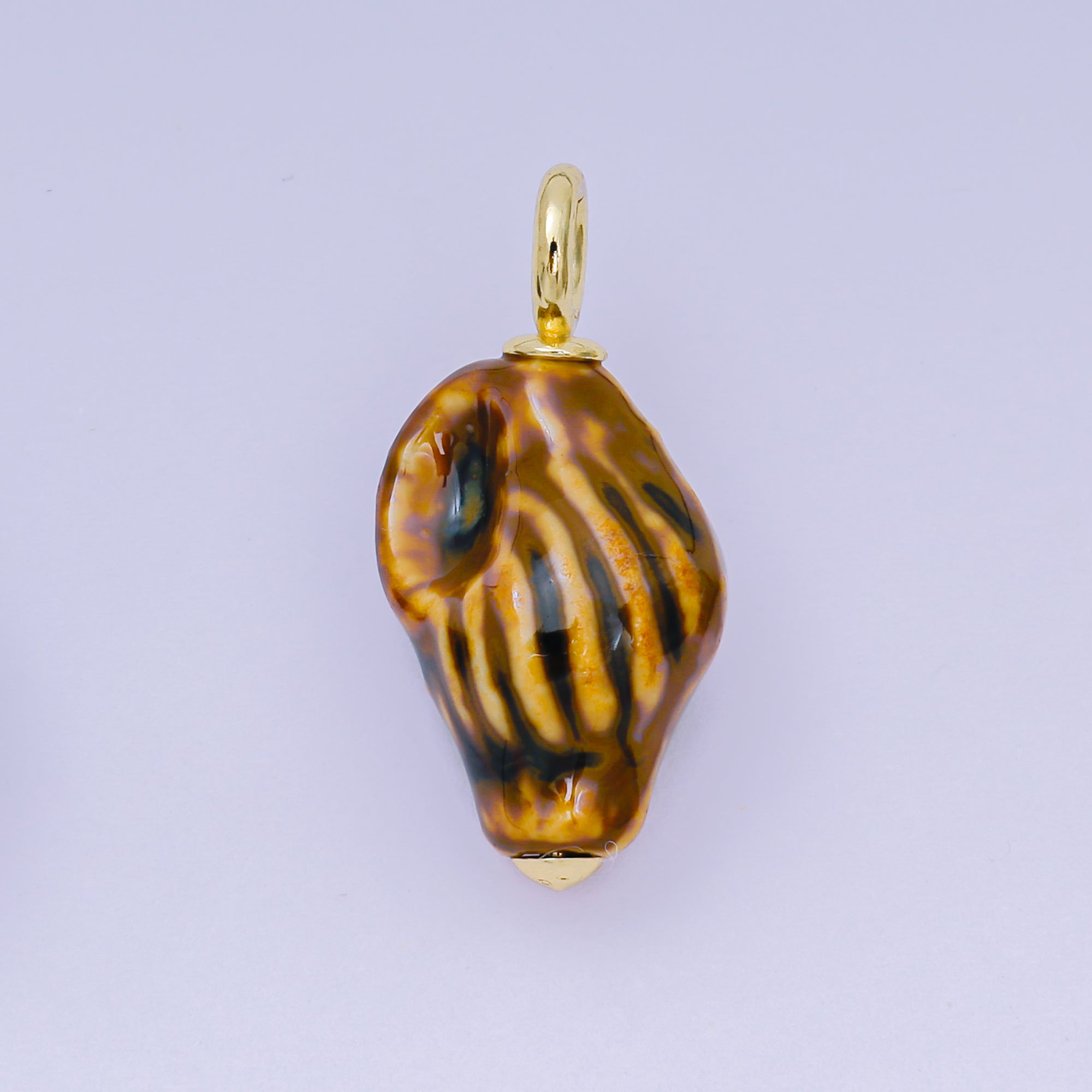 24K Gold Filled 30mm Brown, Purple, Dark Brown Ceramics Nautical Conch Shell Charm | AF1268 AF1269