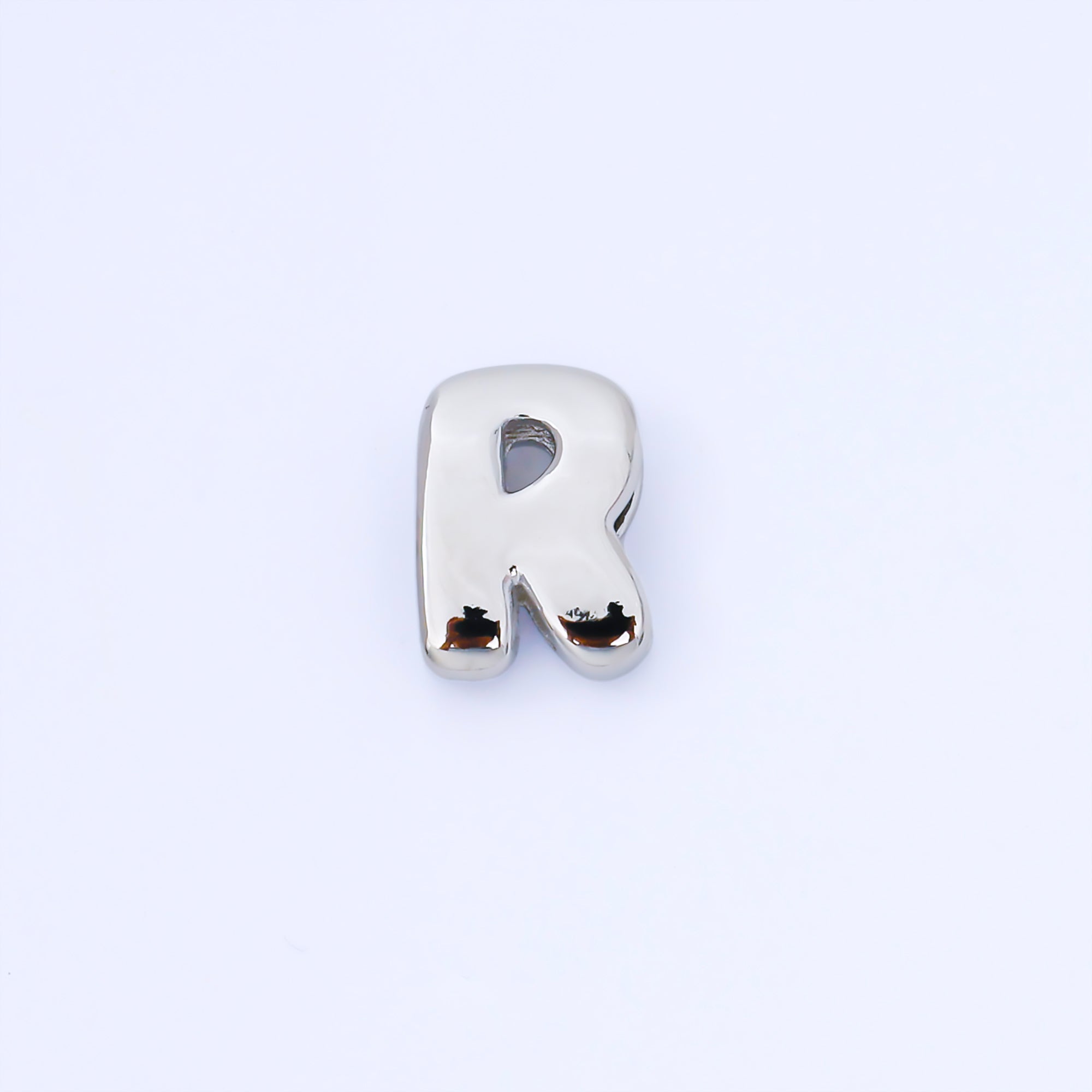 Silver 20mm Personalized Cord Chubby Bubble Initial Letter Alphabet Bead | AF118 - AF130