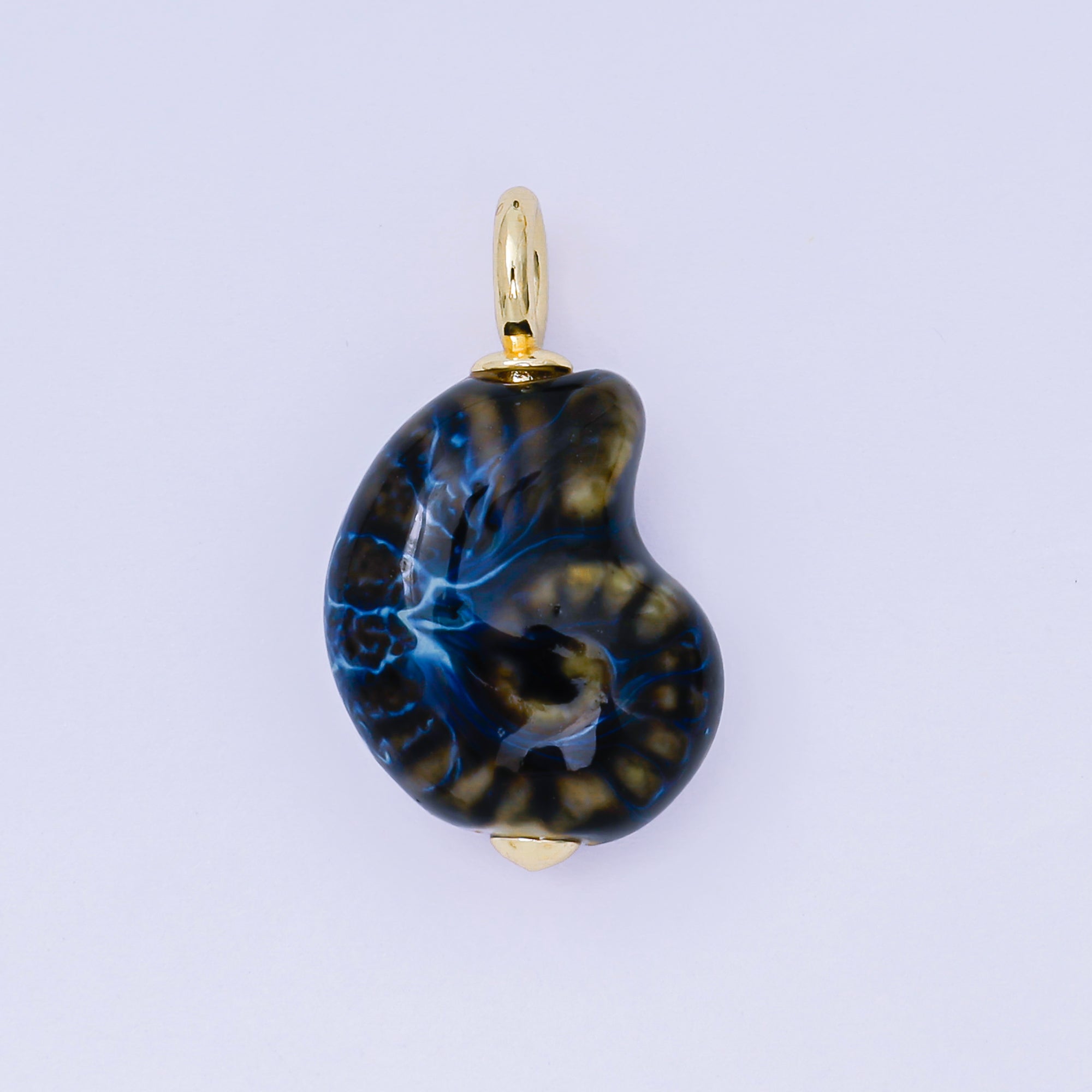 24K Gold Filled 29mm Brown, Blue, Black Ceramics Nautical Conch Shell Charm | AF1270 AF1271