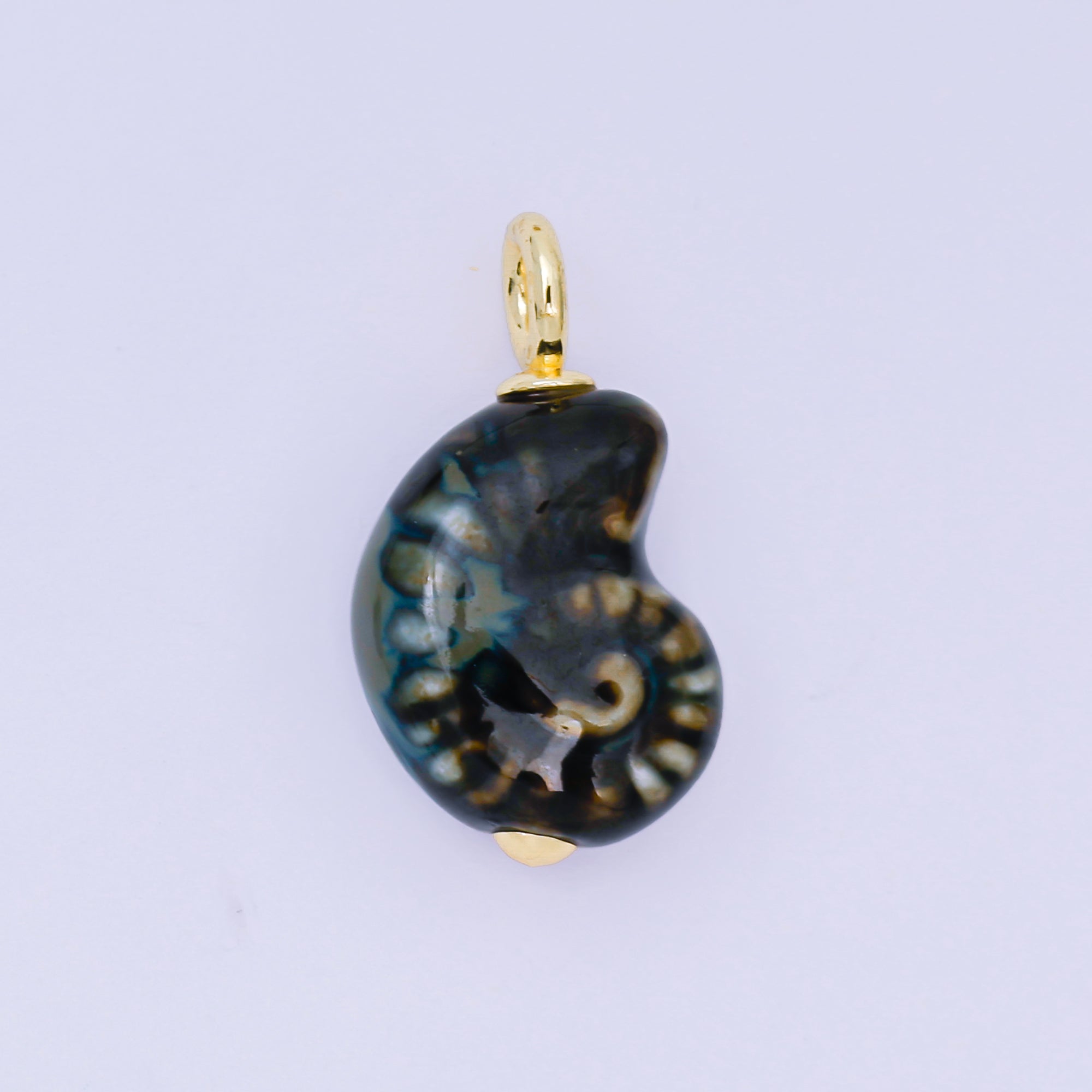 24K Gold Filled 29mm Brown, Blue, Black Ceramics Nautical Conch Shell Charm | AF1270 AF1271