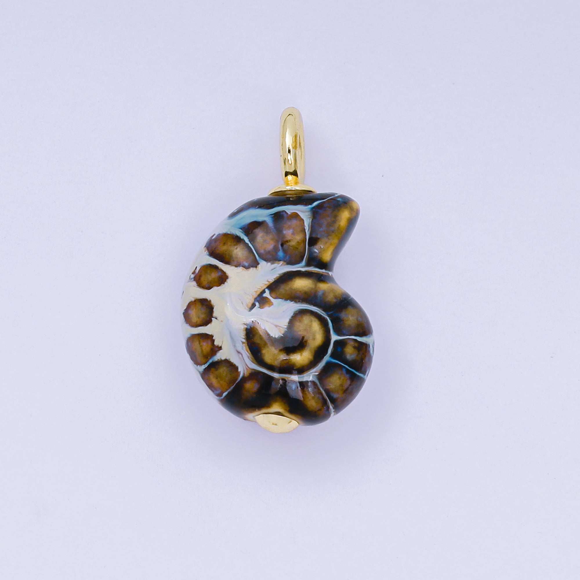 24K Gold Filled 29mm Brown, Blue, Black Ceramics Nautical Conch Shell Charm | AF1270 AF1271