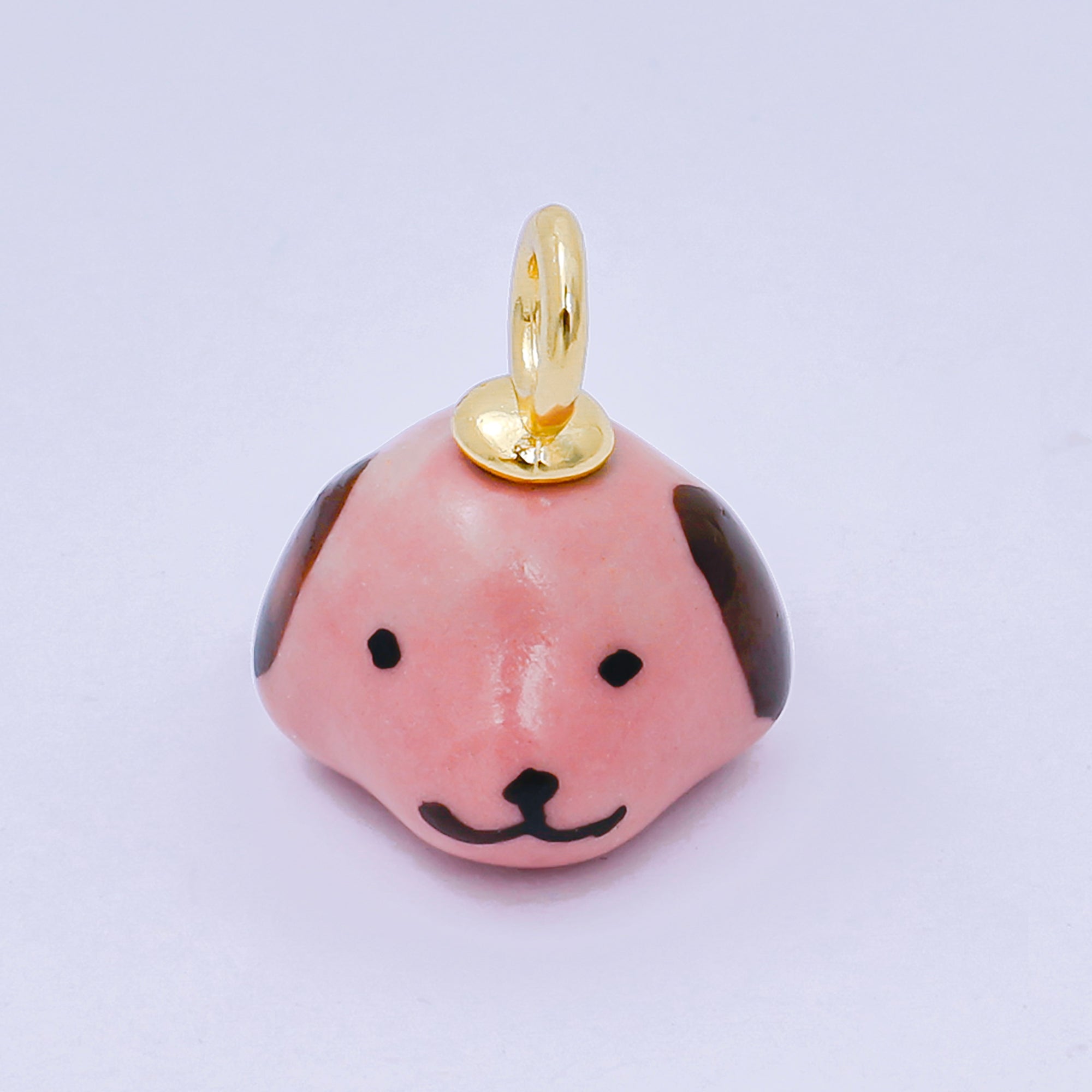 24K Gold Filled 17mm Blue, Pink, Green Ceramic Puppy Dog's Head Charm | AF1272 - AF1273