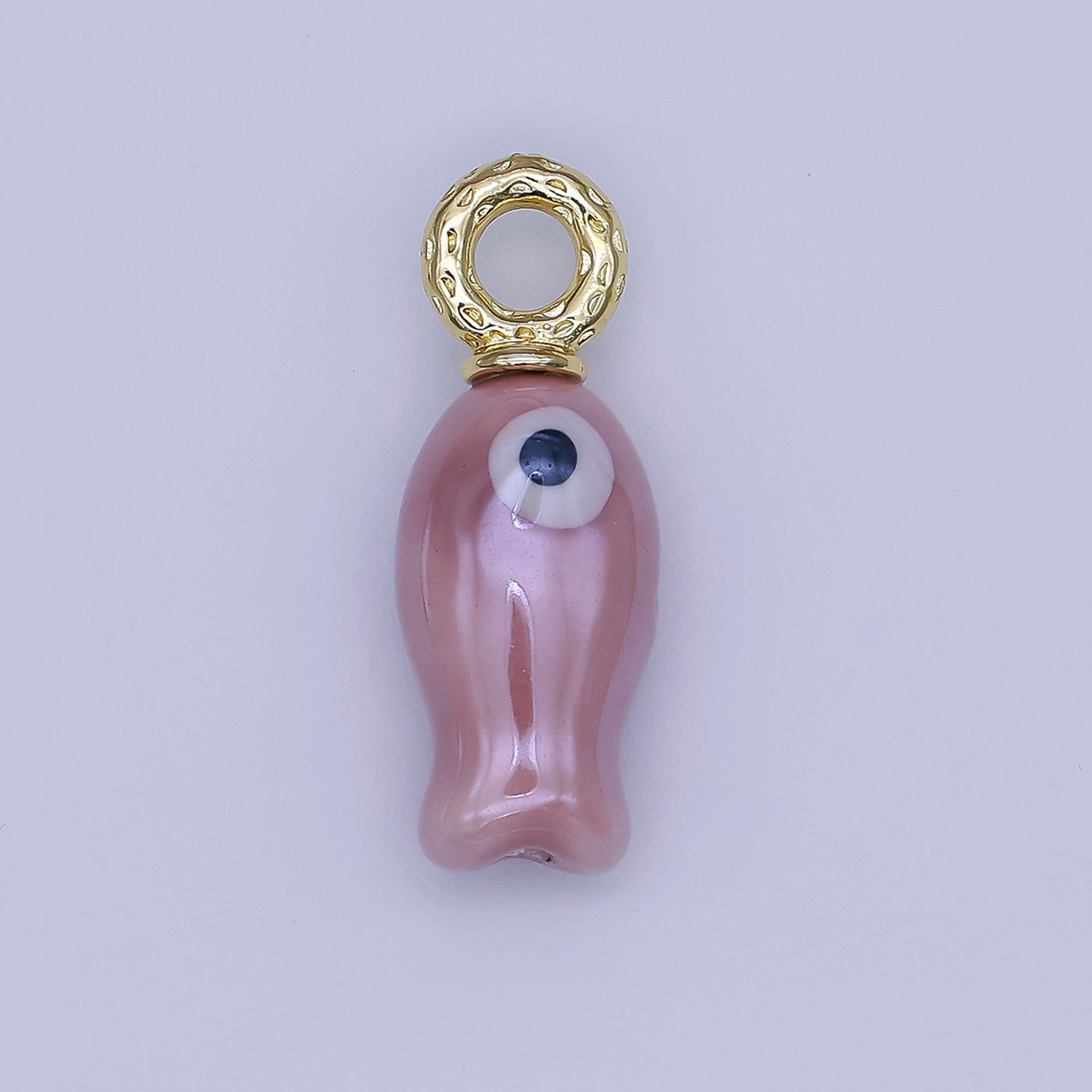 16K Gold Filled 27mm Purple Ceramic Figurative Fish Charm | AF1274