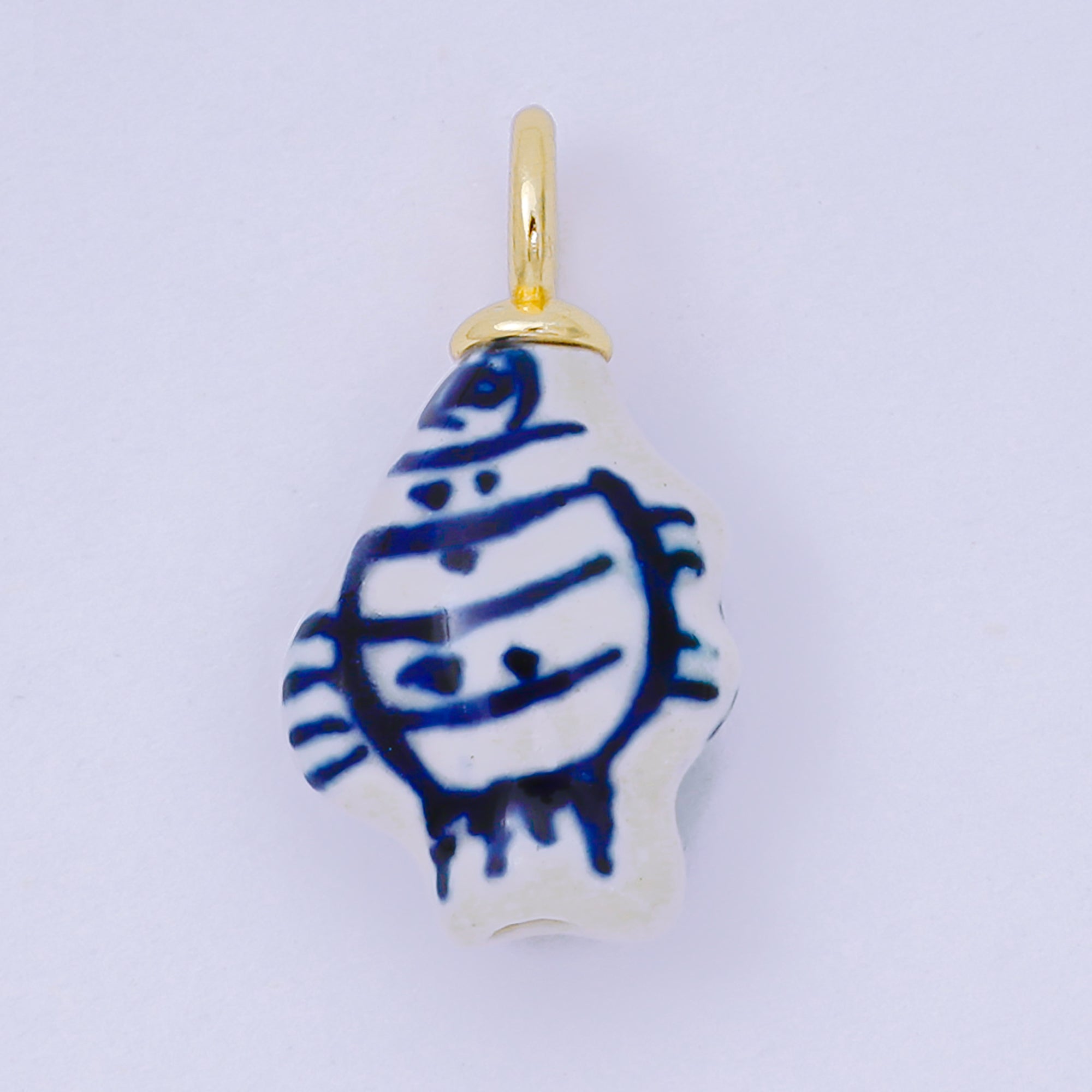 24K Gold Filled 23mm Blue-White Porcelain Ceramics Fish Drop Charm | AF1276