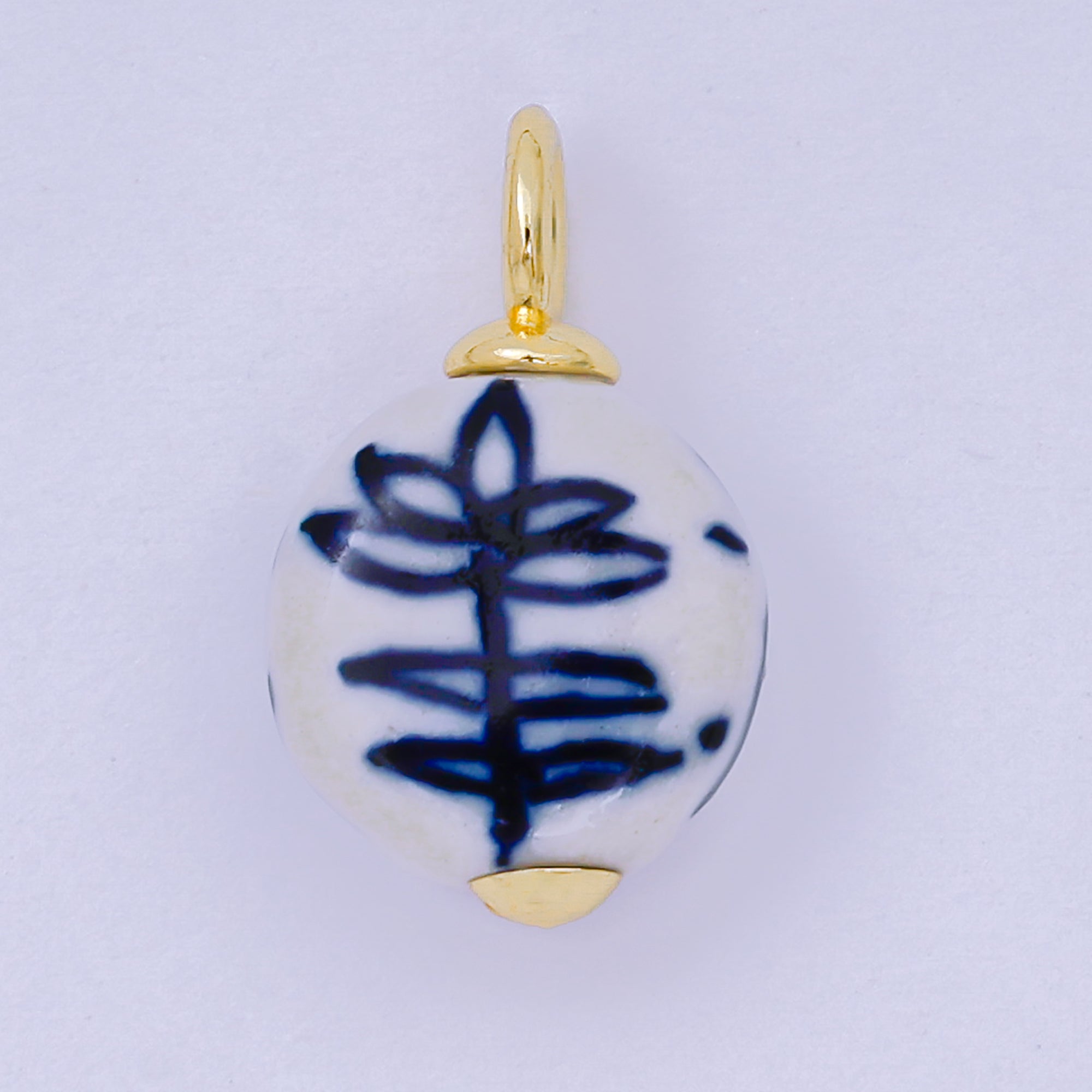 24K Gold Filled 21mm Blue-White Flower Ceramic Porcelain Drop Charm | AF1277