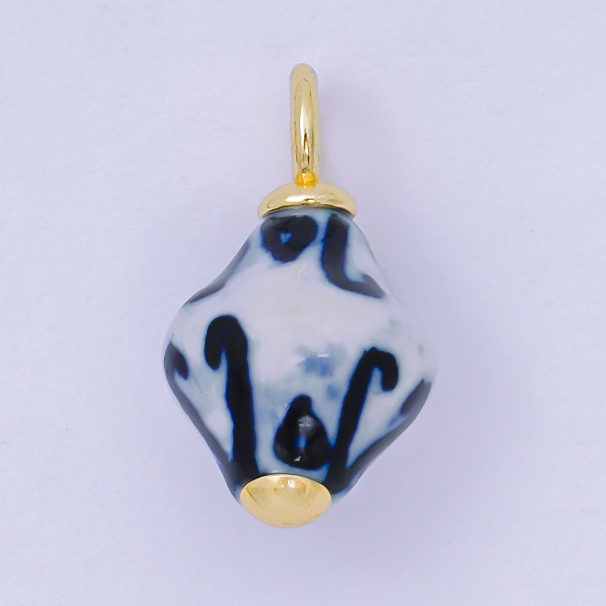 24K Gold Filled Blue Geometric Porcelain Cylinder Drop Charm | AF1283