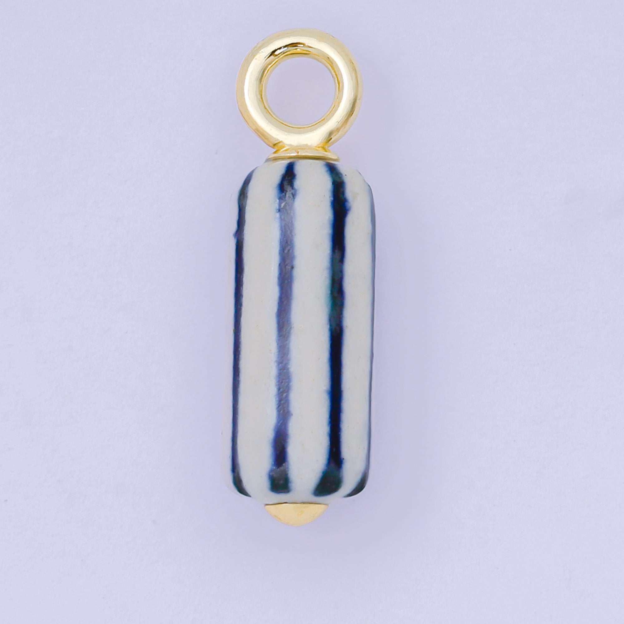 24K Gold Filled 28.5mm Blue-White Linear Cylinder Porcelain Drop Charm | AF1285