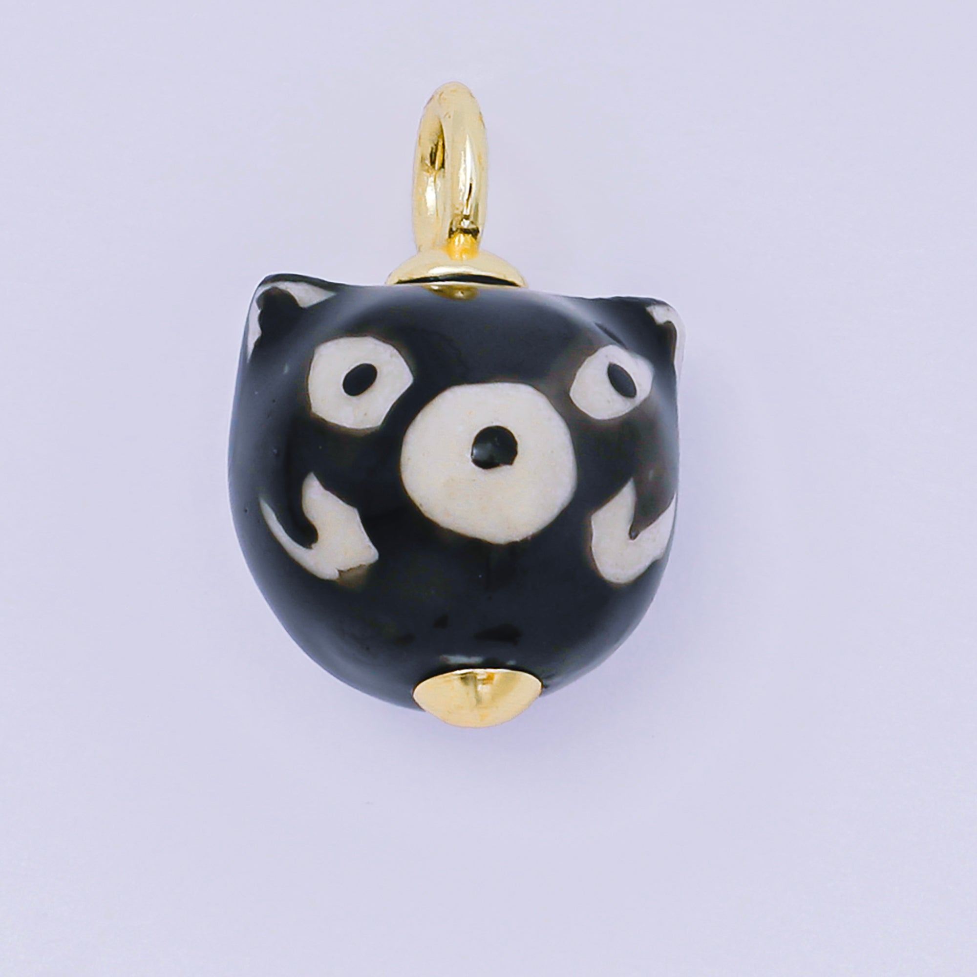 24K Gold Filled 20.5mm Black, Red, Brown Ceramic Wild Bear Charm | AF1295 AF1296